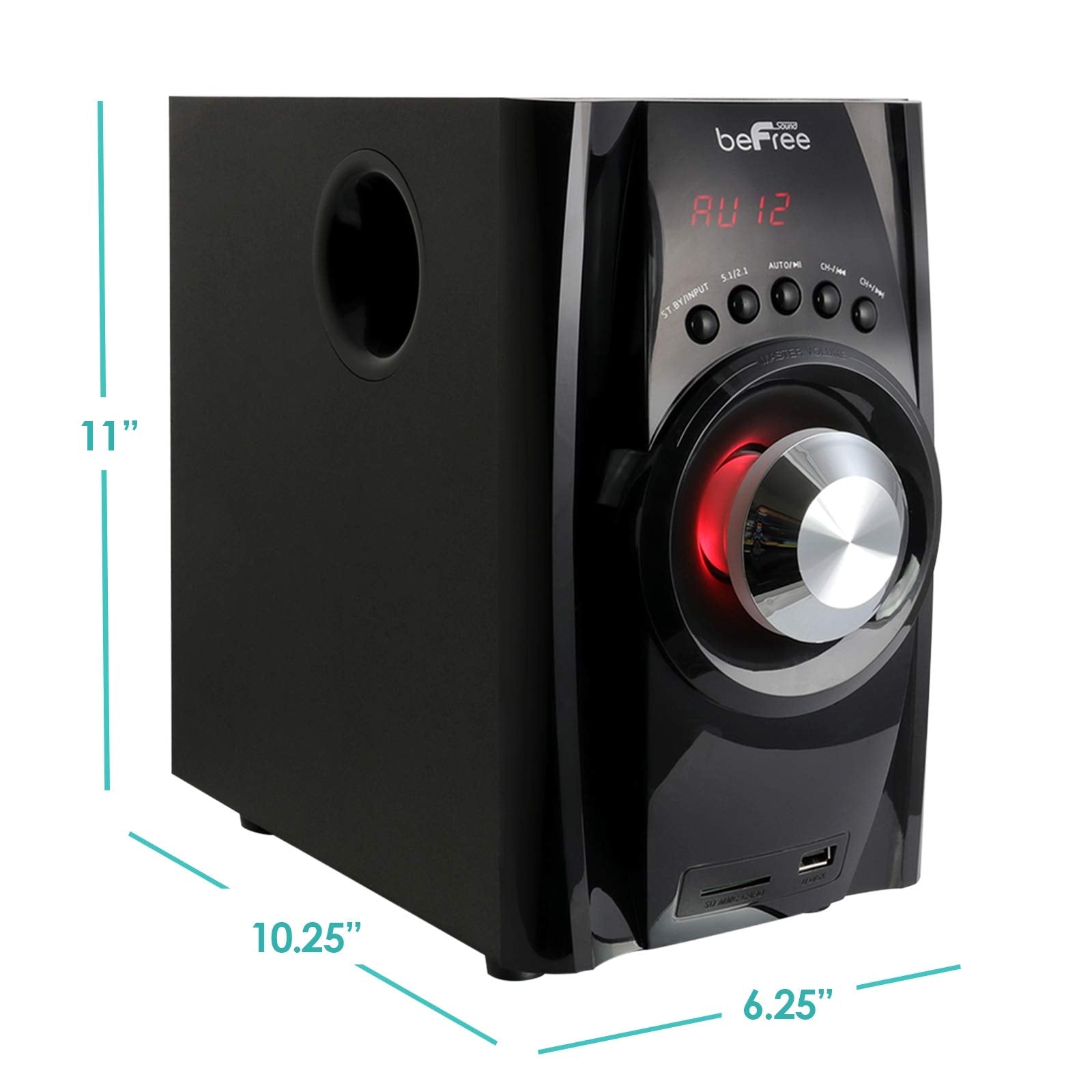 Be Free Sound 5.1 Channel Surround Sound Bluetooth Speaker System In Red With Remote Control, Fm Radio, 4 Amplifier, 2.5 Speaker