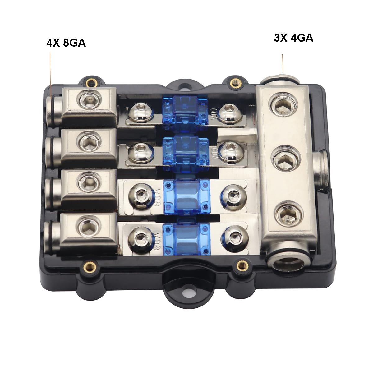 4 Way Amp Fuse Block Anl Holder Audio Subwoofer Amplifier 4 Gauge Wire In 8 Gauge Wire Out Fuses Distribution Block With 30A 60A