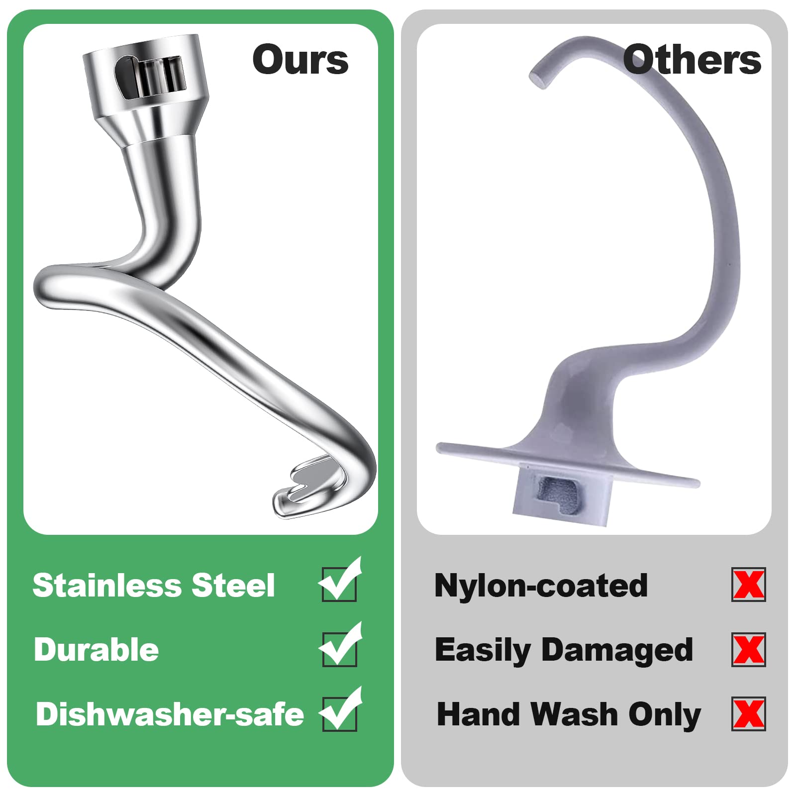 Spiral Dough Hook Replacement For Kitchenaid 4.5/5 Qt. Tilt Head Stand Mixers, 18/8 Stainless Steel K45Dh Dough Hook For Kitchen