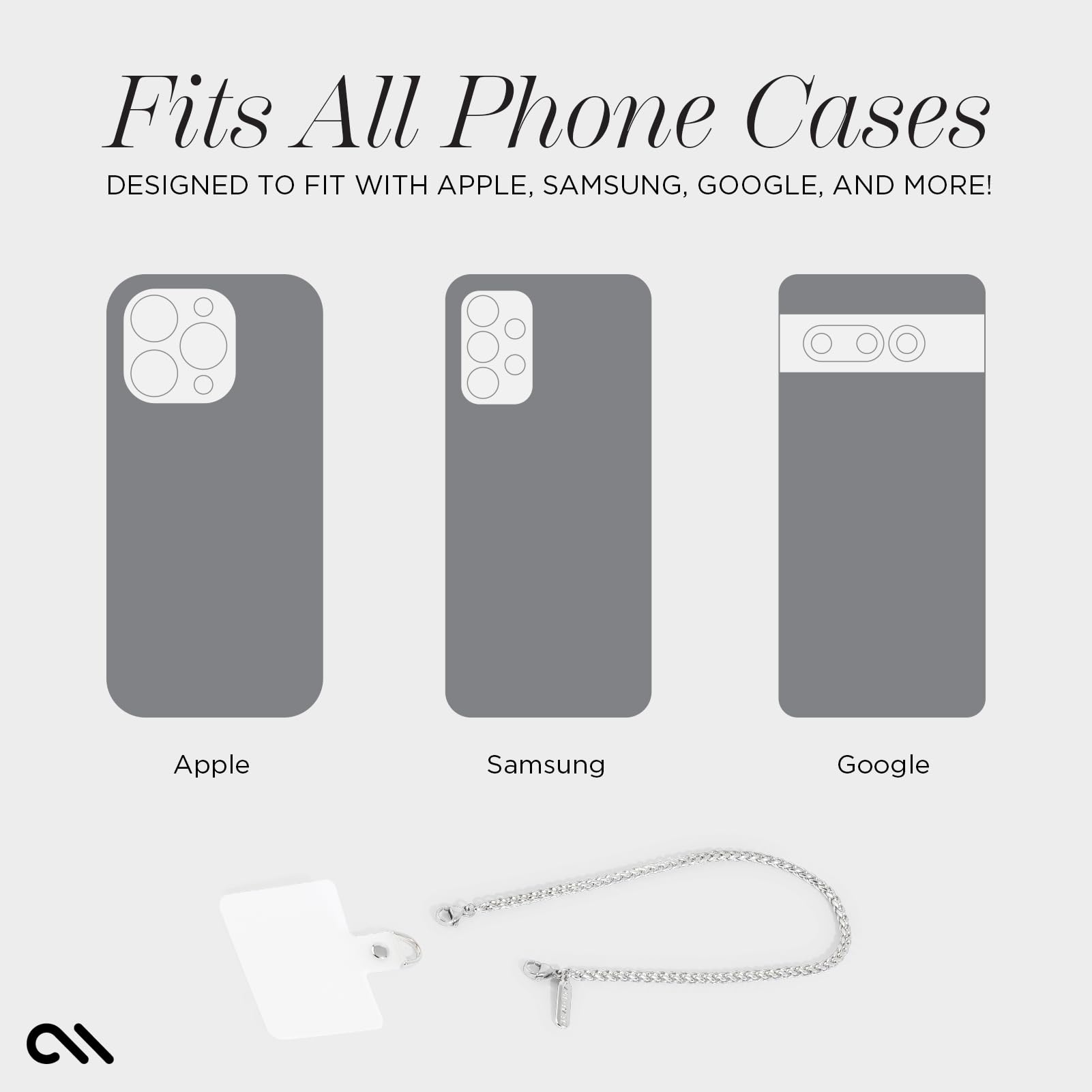 Case Mate Phone Charm With Silver Chain| Detachable Anti Theft Phone Strap | Hands Free Iphone Wrist Strap For Women | Phone Cha