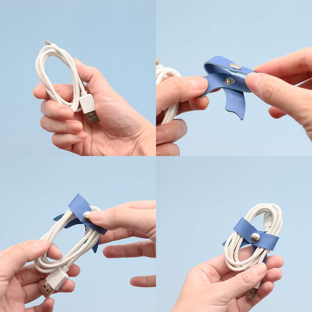 SenseAGE Cord Organizer, Faux Leather Cable Straps, Small Mint, Model CW-PU-BOW-CIB, Earphone Winder for Electronics