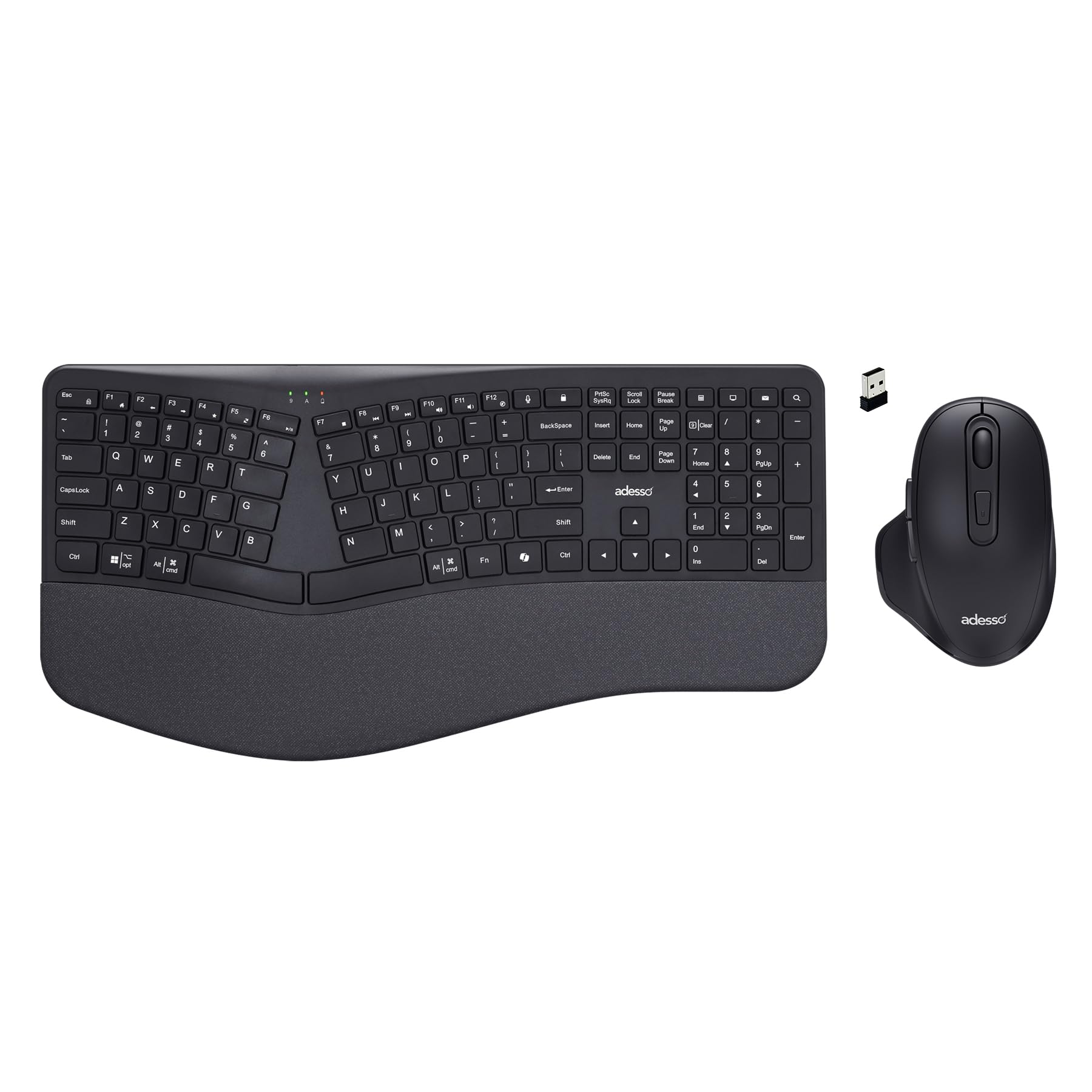 Adesso WKB-7500CB Wireless Ergonomic Keyboard and Mouse Combo with Copilot AI Hotkey Scissor Switch Keys Split Keyframe Design A