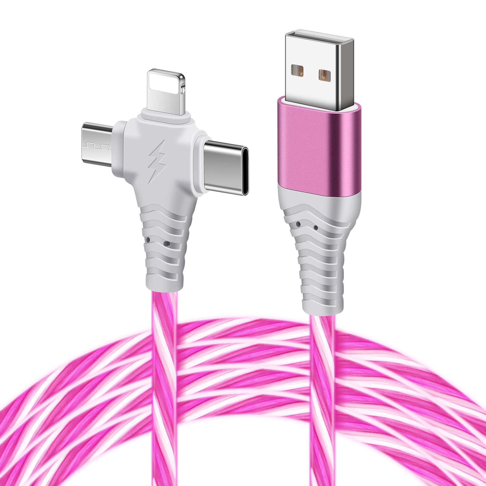 6.6Ft Light Up Multi Charging Cable 3 In 1 Glowing Fast Charging Cord 120W 3 In 1 Light Up Multi Charger Cable With Usb To Ios/T