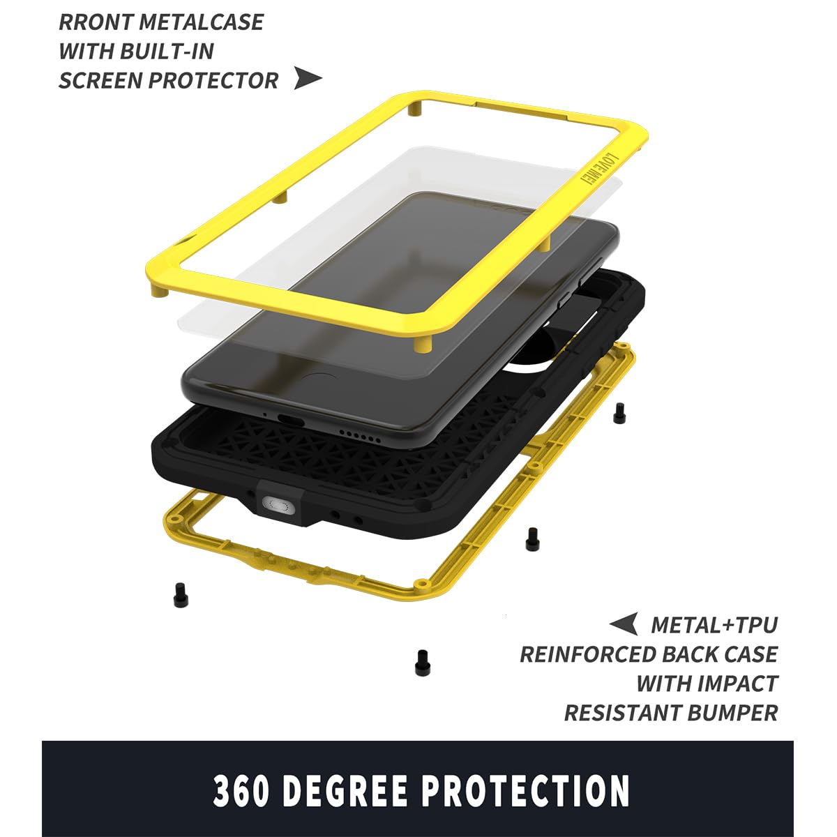Love Mei For Iphone 15 Pro Max (6.7) Metal Case, Heavy Duty Metal Military Grade Shockproof Dustproof Full Body Case With Built