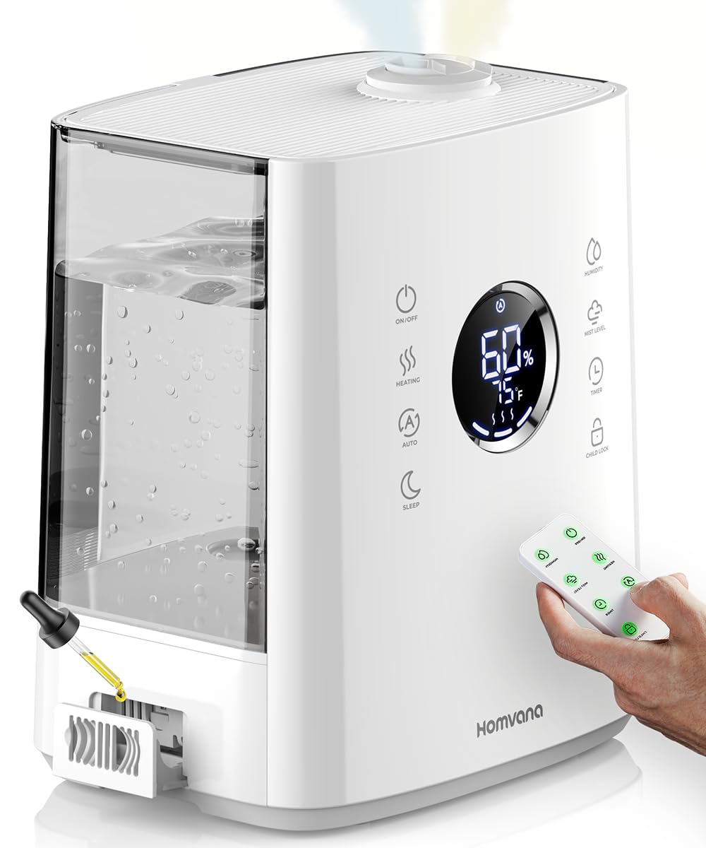 Homvana Humidifiers For Bedroom Large Room, 6.5L Top Fill Warm & Cool 360 Rotatable Mist Ultrasonic Humidifier For Plants Baby K