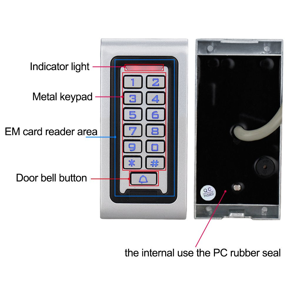 Hfeng Standalone Ip68 Waterproof Rfid Access Control Keypad Metal Card Reader + 10Pcs 125Khz Proximity Keychains Wg26 2000 Users
