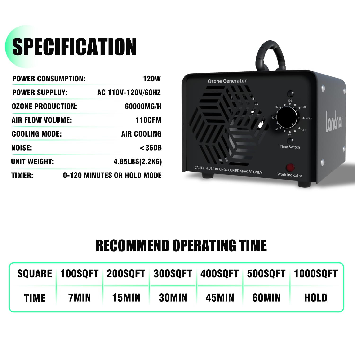 Ozone Generator 60,000Mg/H, New Update Ozone Machine Ionizer Industrial/Home O3 Air Purifier Deodorizer, Eliminating Odors Area