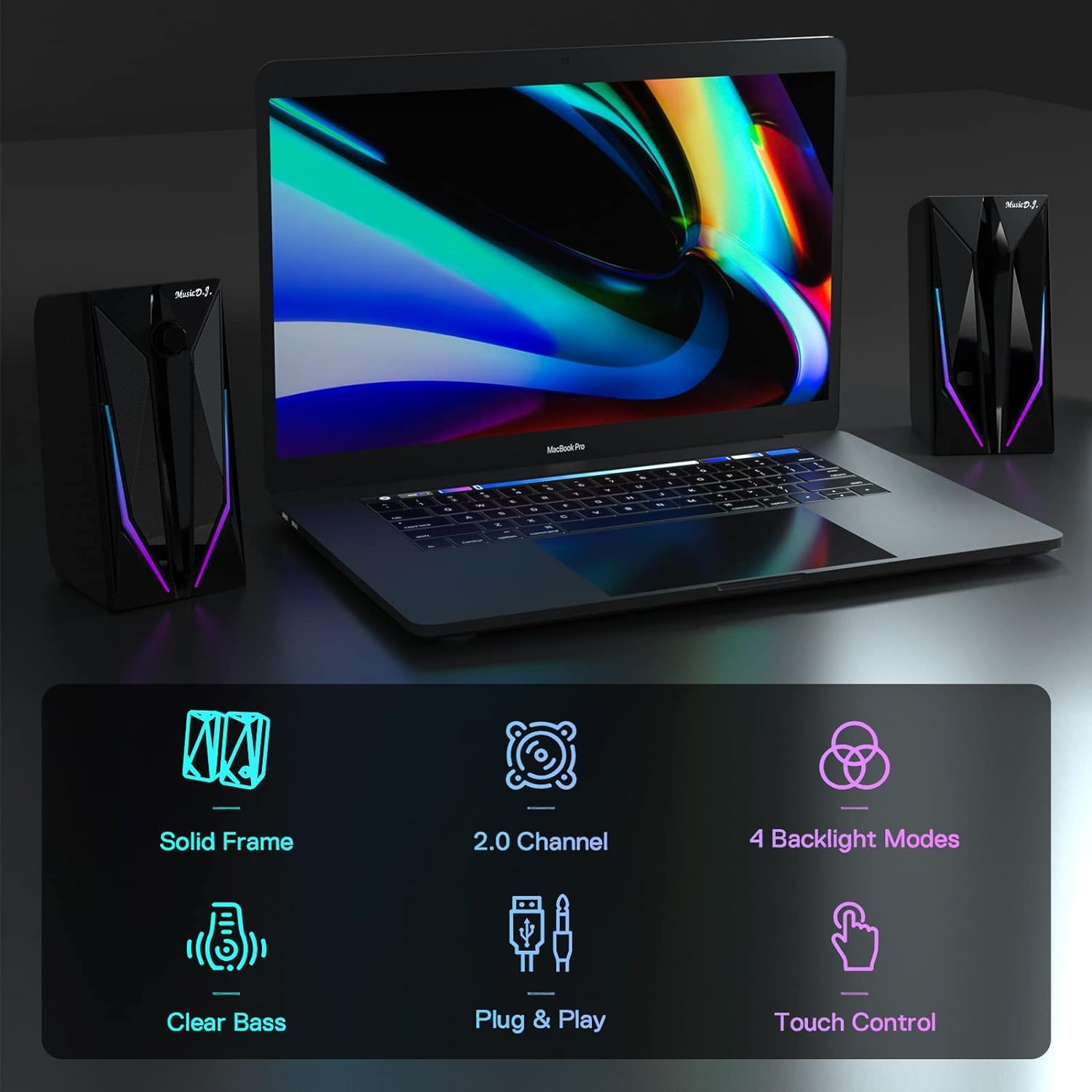 Zuo Xi Desktop Speakers, 2.0 Channel Pc Computer Hifi Stereo Gaming Speaker With Colorful Led Light Modes, Enhanced Bass And Eas