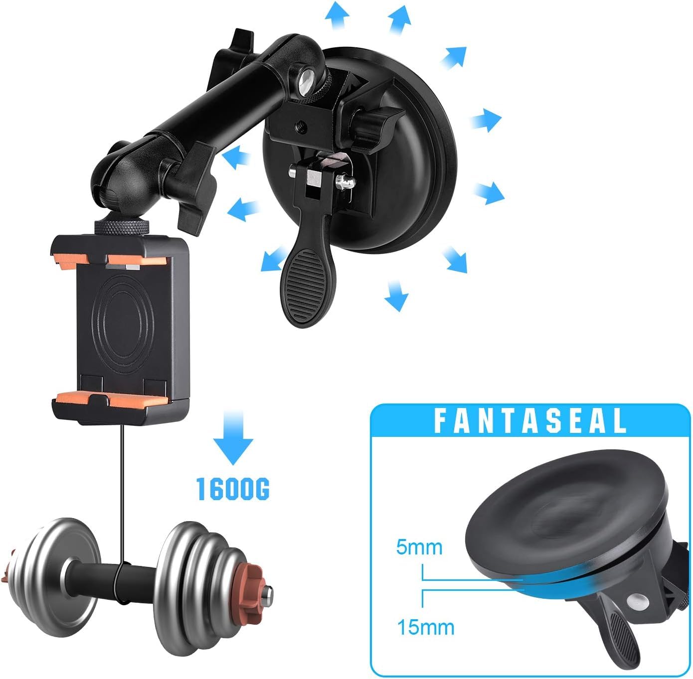 Heavy Duty F100Mm Suction Cup W/Adjustable 2-Ball-Head Action Camera Dash Cam Phone Car Mount Vehicle Windshield Holder For Ipho