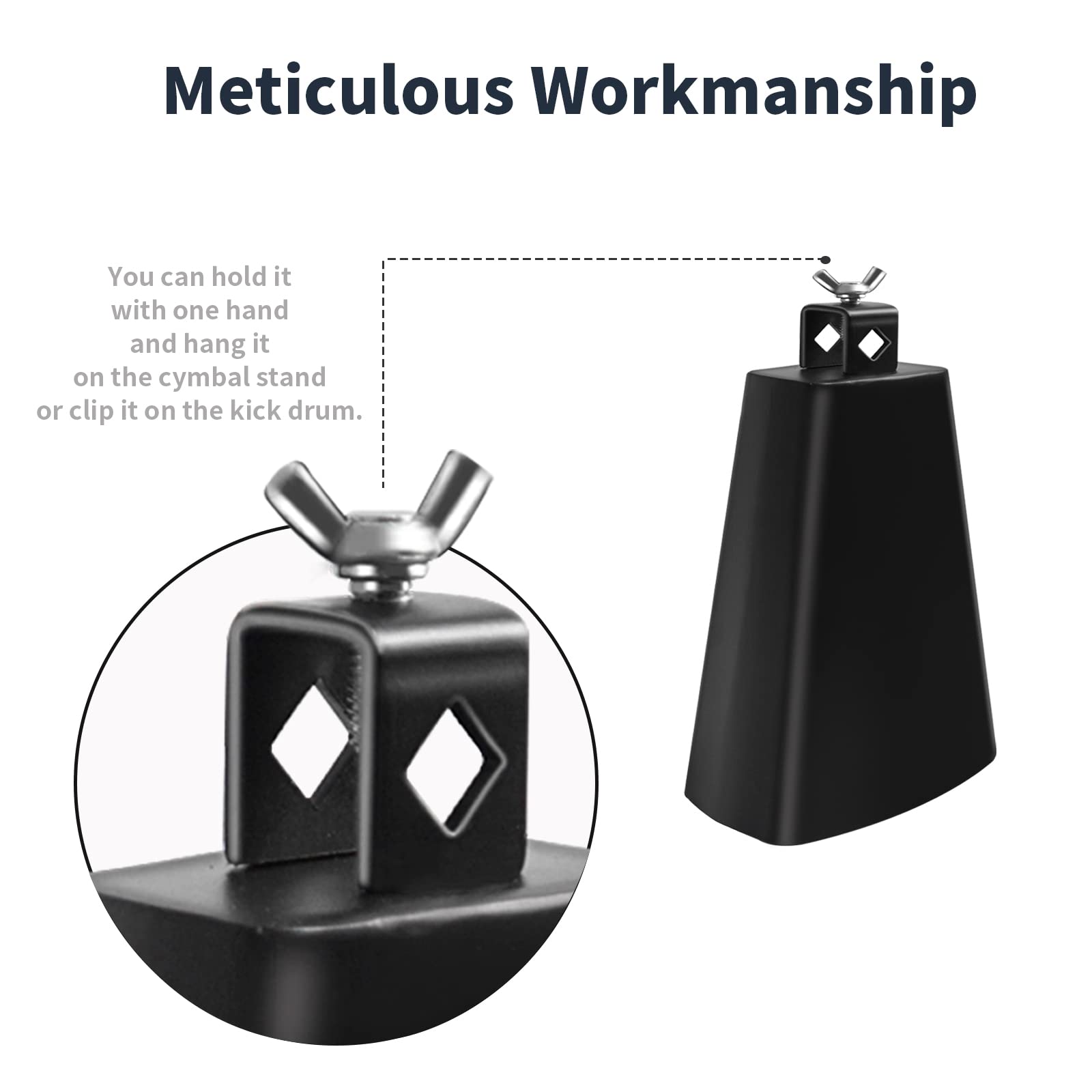 Soulmate 5 Inch Metal Steel Cow Bells Instrument Noise Makers Cowbell Hand Percussion Cow Bell With Handle Stick For Drum Set