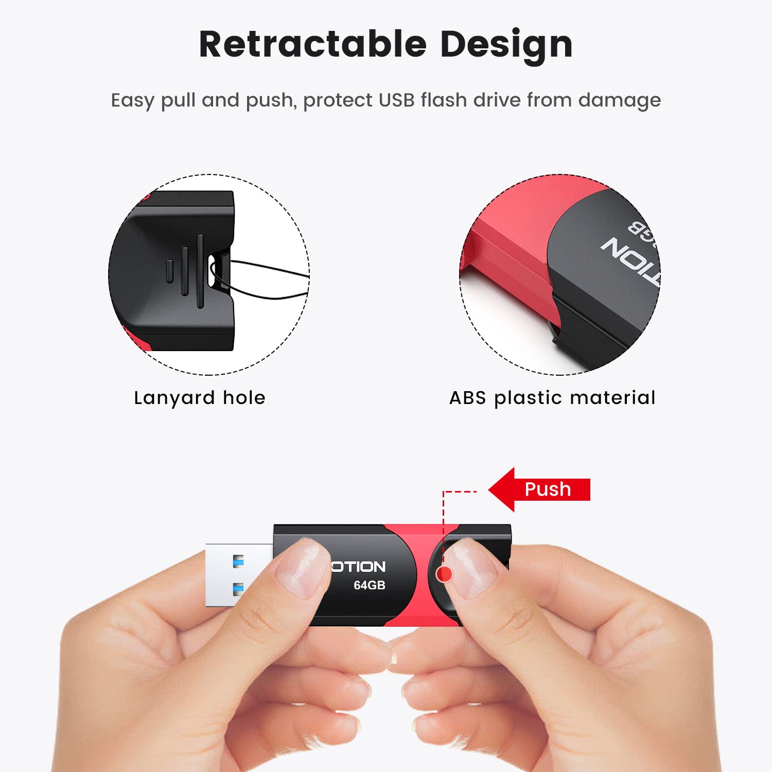 Kootion Flash Drive 64 Gb Usb 3.0 Flash Drive Thumb Drive Retractable 64G Memory Stick Ultra High Speed Usb Stick Jump Drive Rug