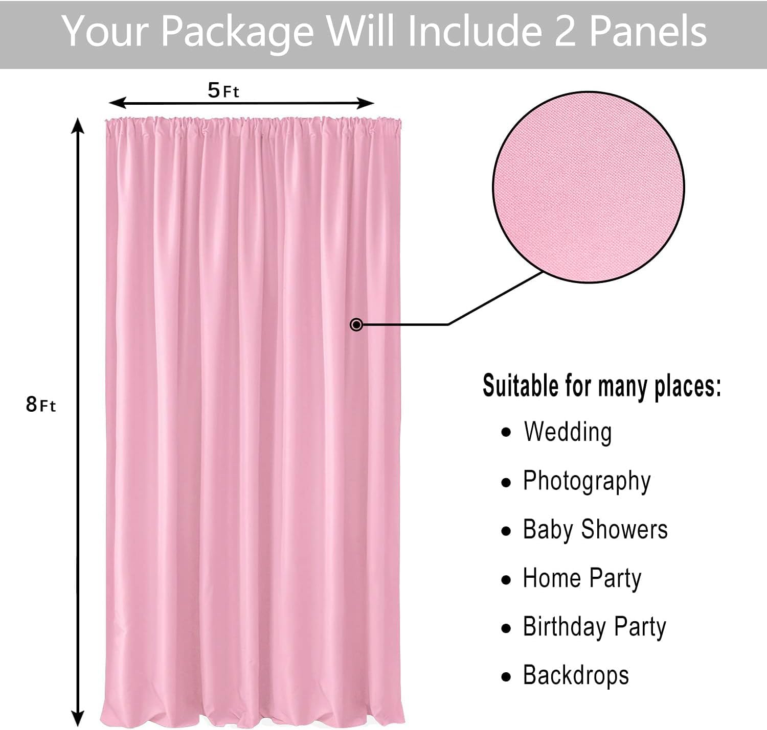 Hiasan Pink Backdrop Curtains For Parties, Polyester Photography Backdrop Drapes For Baby Shower, Wedding Decorations, 5Ftx8Ft,
