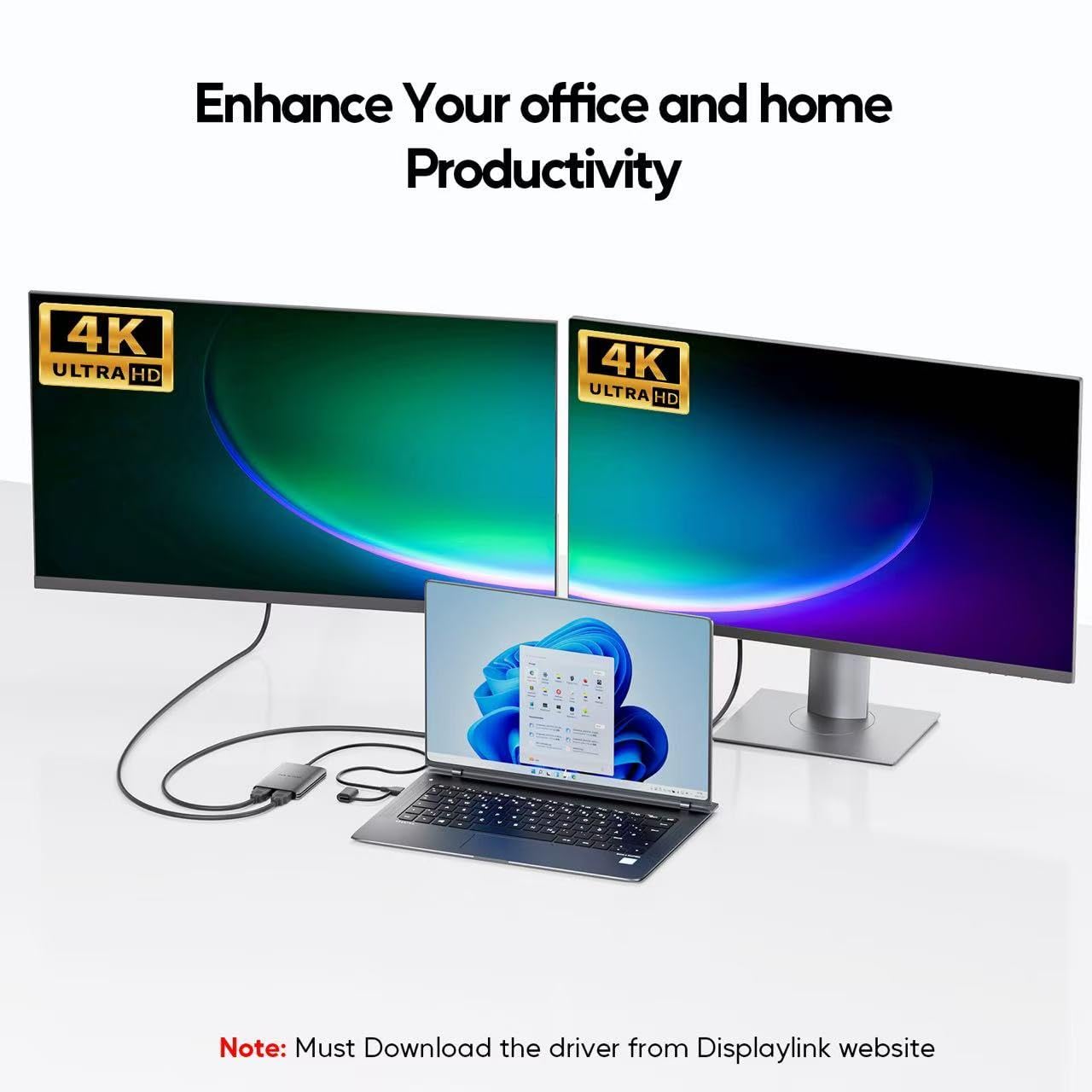 Pulwtop Displaylink Adapter, Usb C To Hdmi Adapter With Dual Monitor For Mac M1/M2/M3/M4, Usb C To Dual Hdmi For Macbook, Laptop