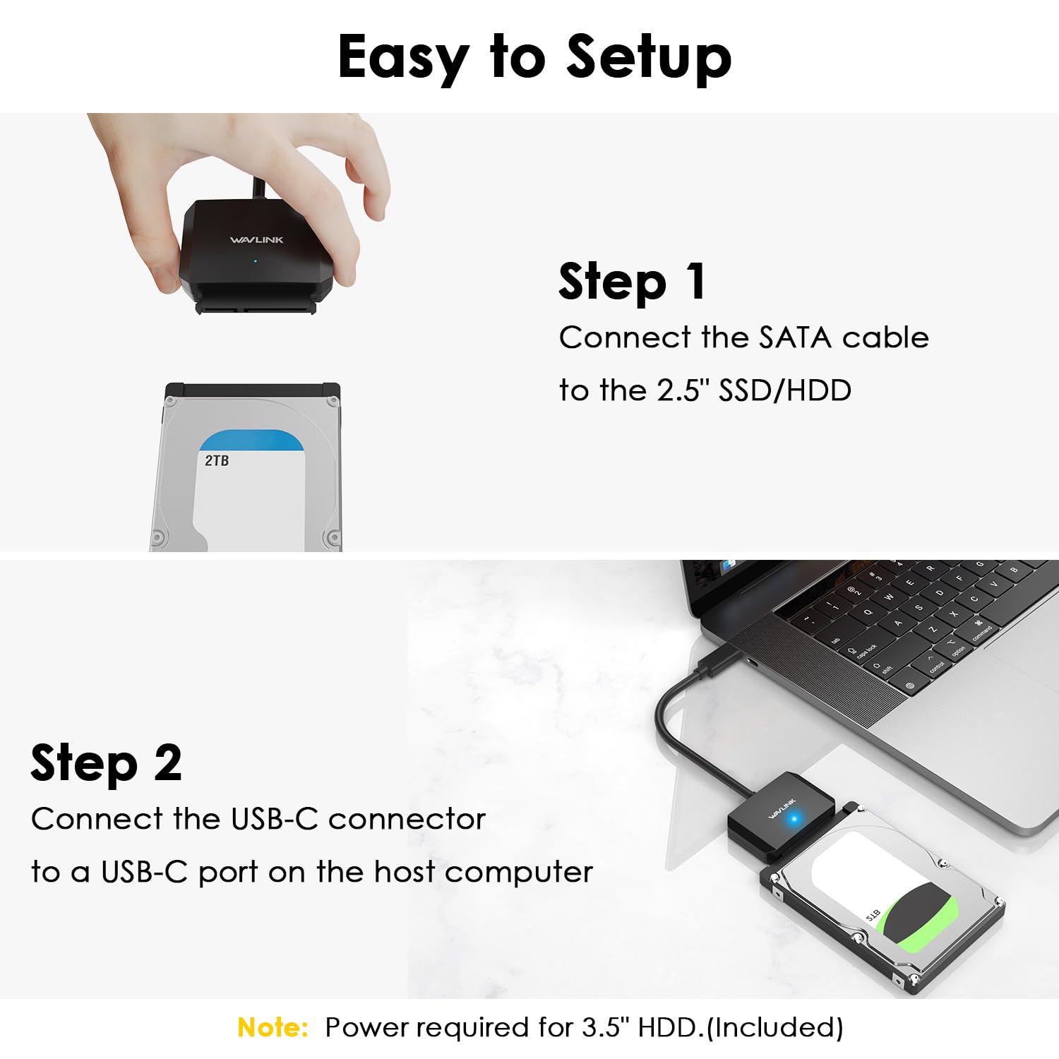 Wavlink Sata To Usb Type C Hard Drive Cable, 5Gbps Usb C To Sata Cable Support Uasp, External Hard Drive Sata I/Ii/Iii Connector