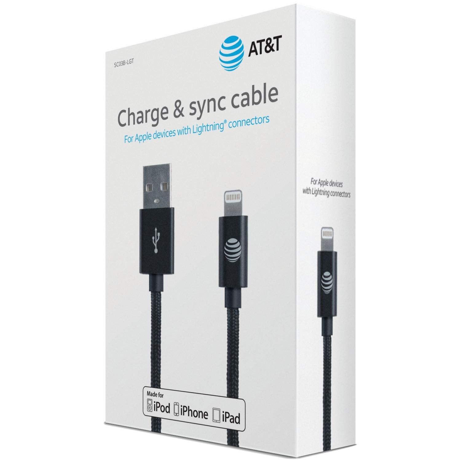 At&T Apple Mfi Certified Lightning Charge And Sync Braided Cable - For All Iphone Devices With Lightning Connector (8-Pin) - 4 F