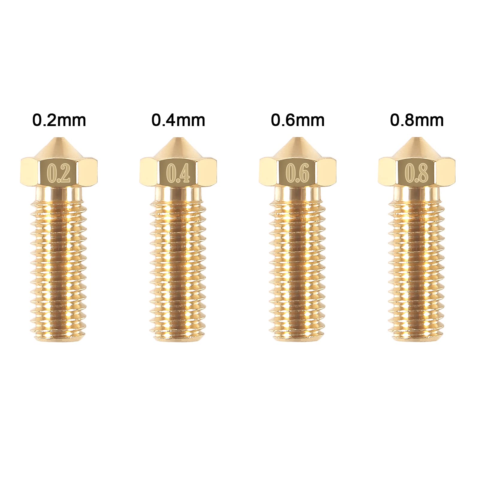 Aitiao 24Pcs Brass Volcano Nozzle Kit M6 3D Printer Thread Nozzles 0.2Mm 0.4Mm 0.6Mm 0.8Mm Extra Extruder Nozzles M6 0.4Mm Volca