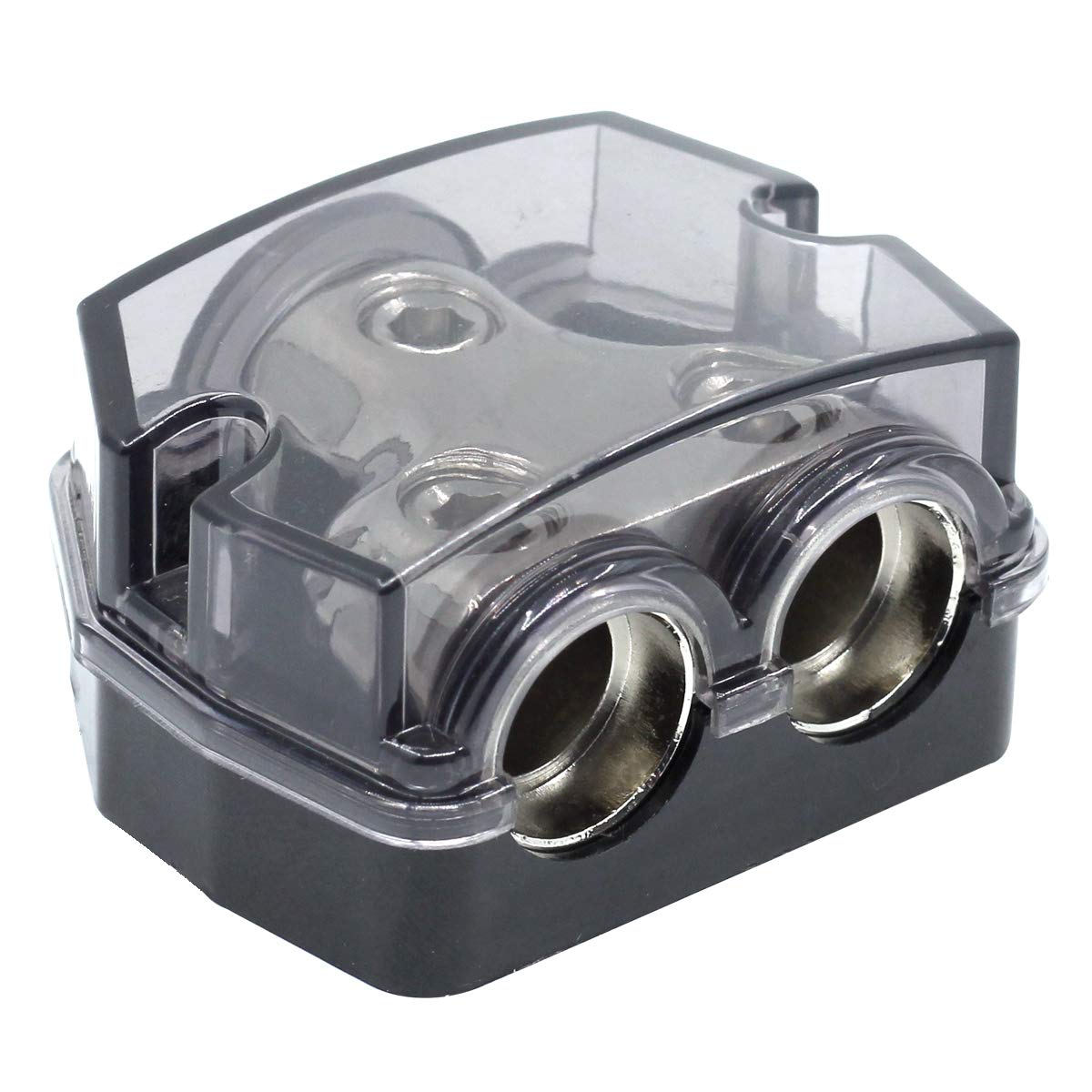 Rkurck 2 Way Power Distribution Block, 0/2/4 Awg Gauge In, 0/4/8/10 Gauge Out, Car Audio Stereo Amp Distribution Connecting Bloc
