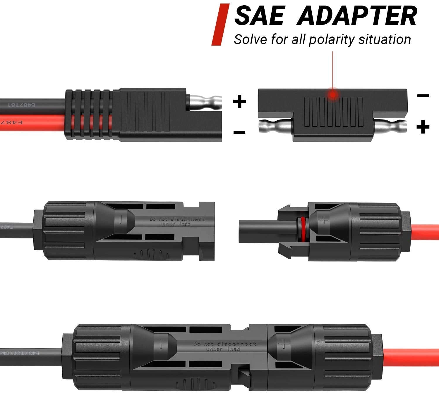 SolarEnz Solar Panel to SAE Adapter, MC4 Connector, 10AWG, 20 inches, RV Compatible, Polarity Reverse Adapters