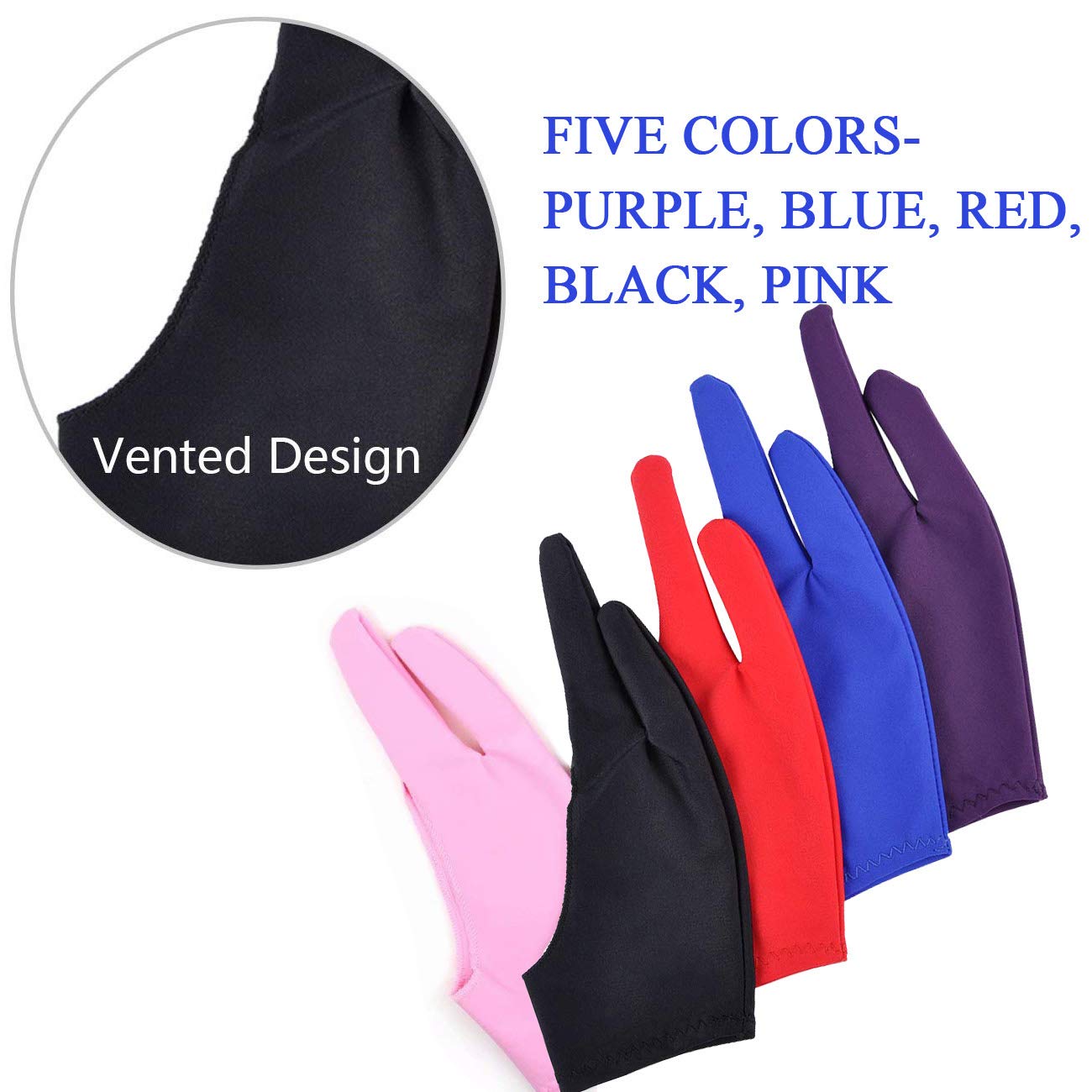 Gzingen 5 Pieces Artist Glove For Drawing Tablet, Two Finger Tablet Drawing Gloves, Digital Artist Gloves For Graphics Pen Drawi
