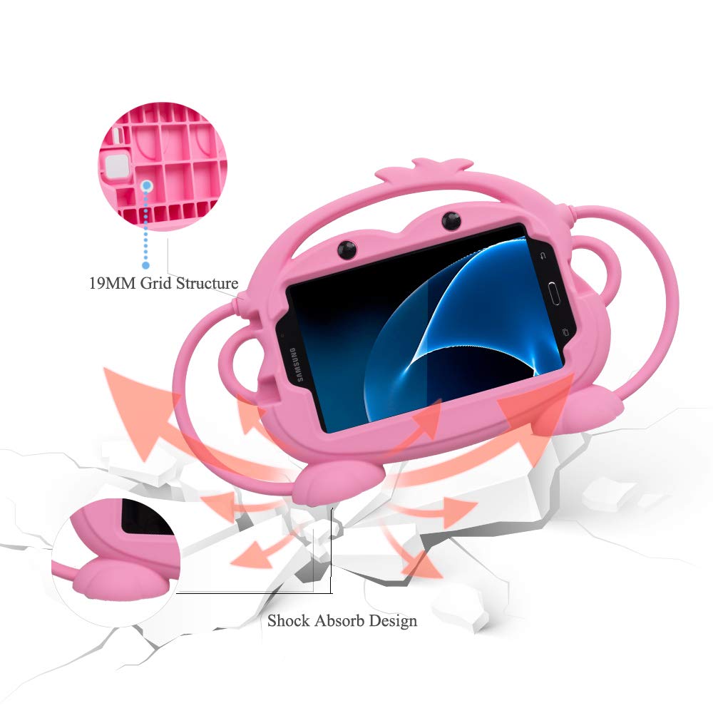 Kids Case For Samsung Galaxy Tab A/3/3 Lite/4 7.0 Inch Tablet   Chinfai [Double Faced Monkey Series] Shock Proof Silicone Handle Stand Protective Cover For Samsung 7' Tablet (Pink)