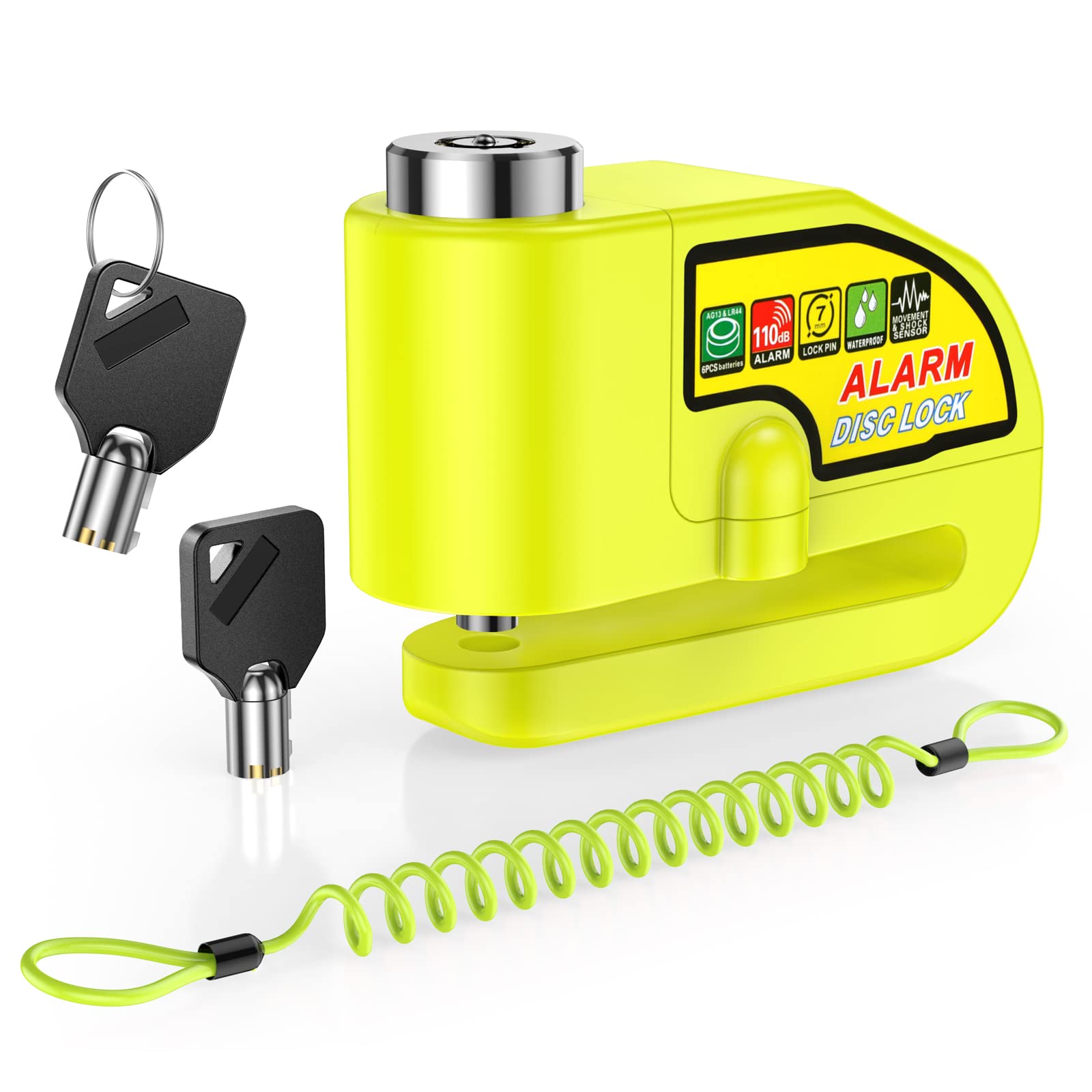 Onvian Motorcycle Disc Brake Lock With 110Db Alarm, Waterproof Motorcycle Locks Anti Theft For 6.7Mm Motorcycle Brake Helmet Sco