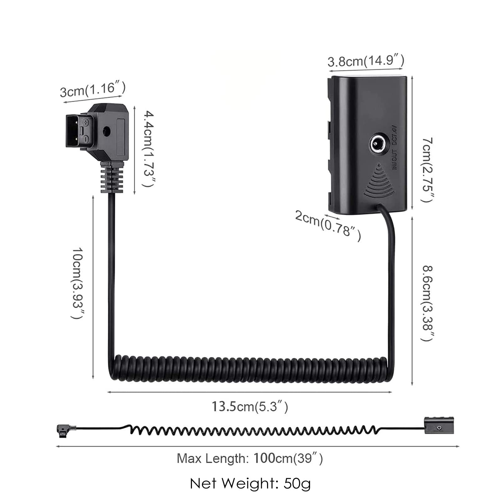 D Tap Coiled Power Cable To Np F550 Dummy Battery Compatible With Sony Np F550/770/570 Np F970 Power Led Light Feelworld Atomos