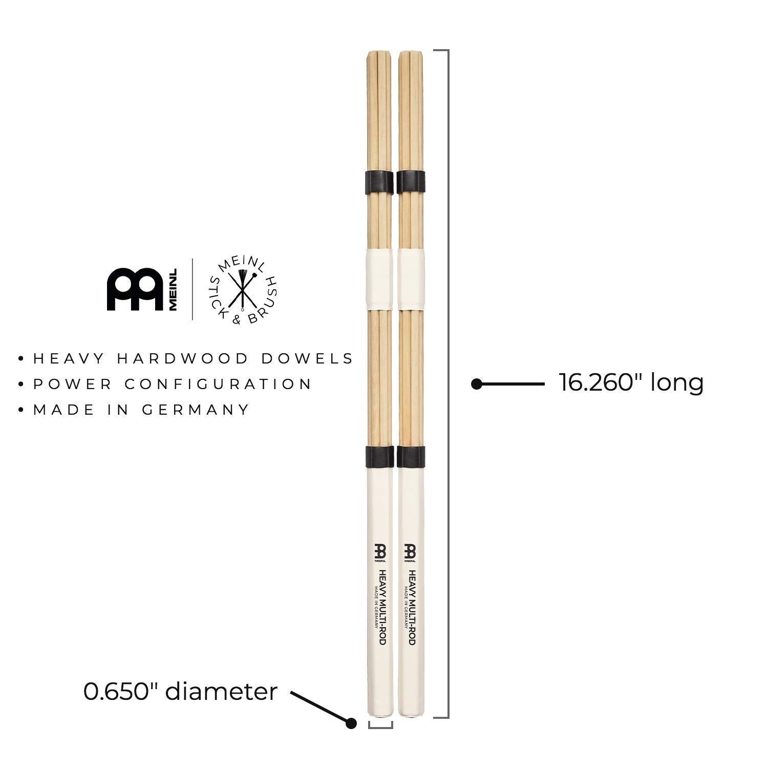 Meinl Stick & Brush Heavy Multi Rod Bundle Sticks With Solid Thick Hardwood Dowels And Adjustable Rings Made In Germany (Sb207)