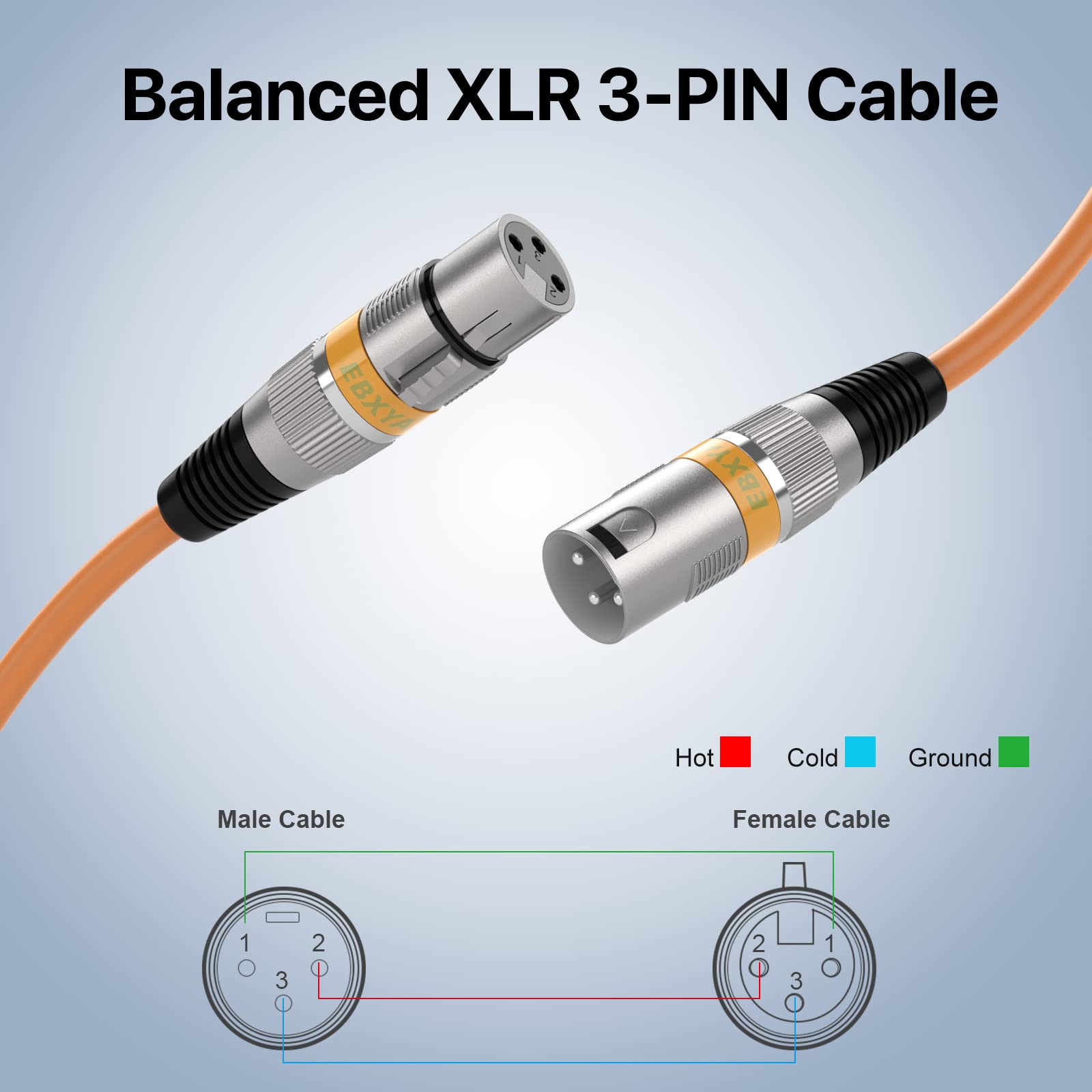 Ebxya Xlr Cable 15 Ft 4 Pack   Xlr Microphone Cable With 3 Pin Xlr Male To Female (Red, Orange, Yellow, Blue)
