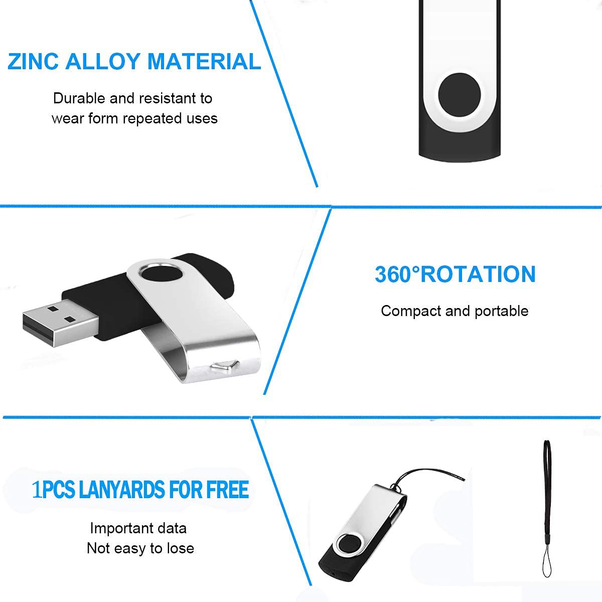 Eastbull 100Pcs Bulk Flash Drives 4 Gb Usb 2.0 Flash Drives Pack Thumb Drive Bulk Usb Drive Bulk Swivel Pen Drive (Black)