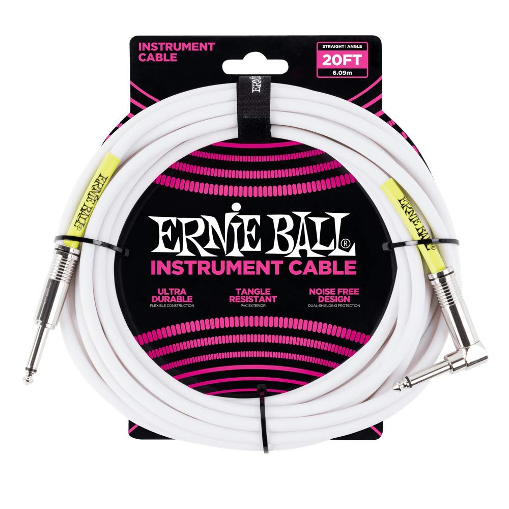 Ernie Ball Instrument Cable, Straight/Angle, 20Ft, White (P06047)