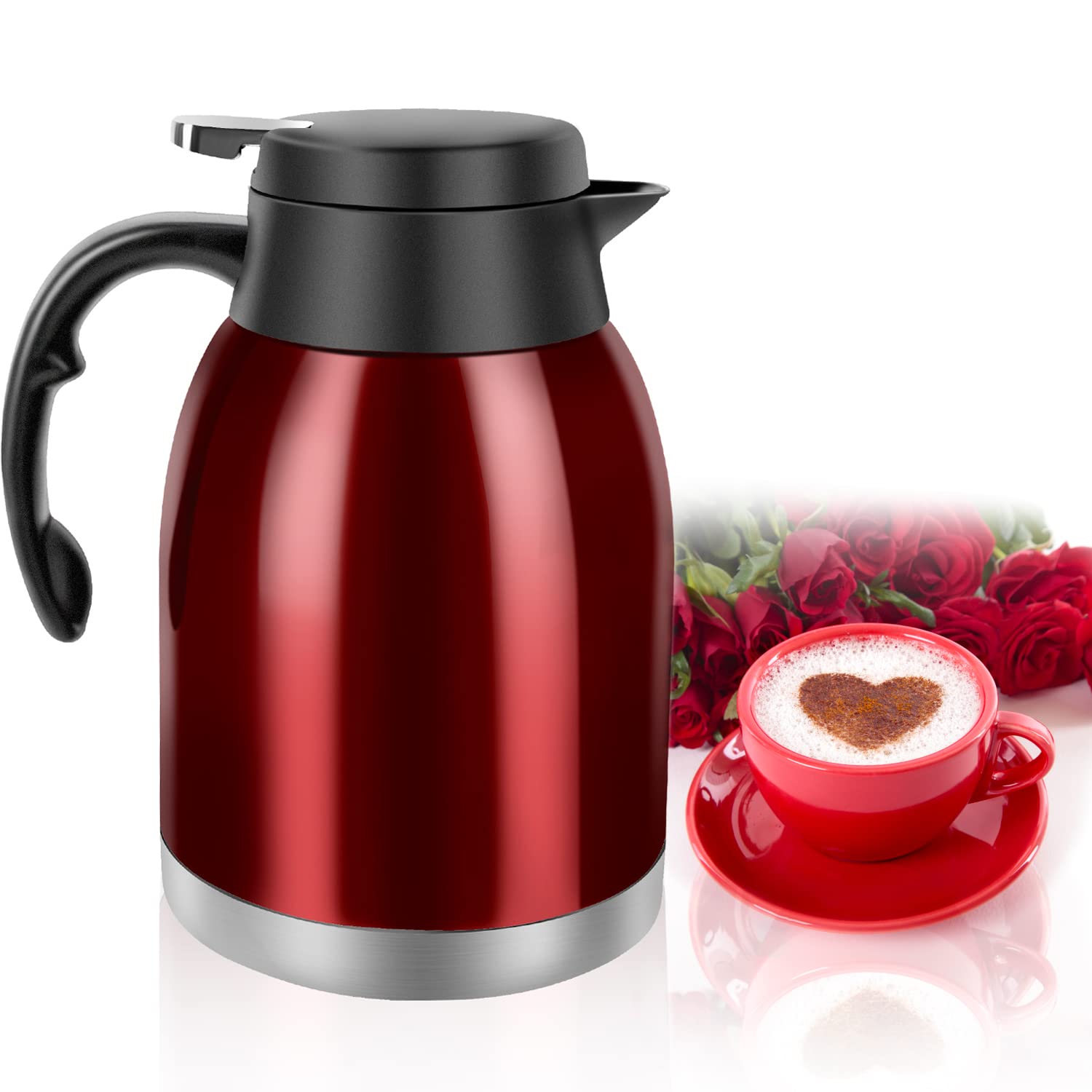 Stainless Steel Thermal Coffee Carafe Dispenser, Unbreakable Double Wall Vacuum Thermos Flask Large Capacity 54Oz 1.6L Water Tea