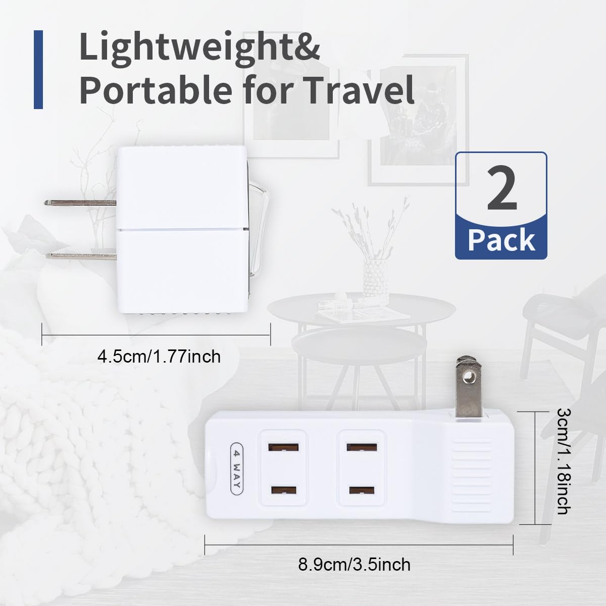 Sycon 4 Outlet Wall Adapter With A Power Switch And Night Light, 2 Prong Extender Adapter Plug With 4 Electrical Outlets For Tra
