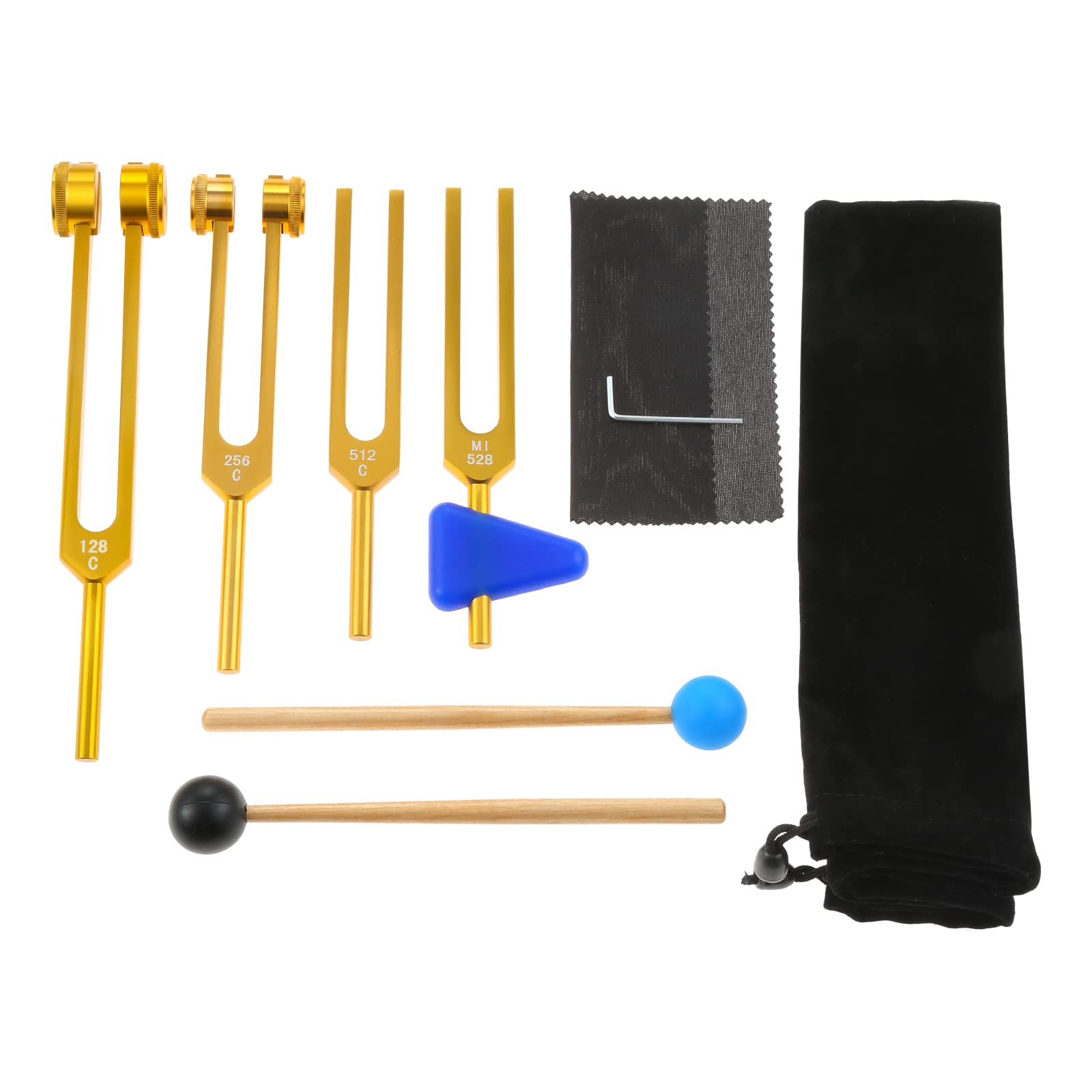 Etermeta 4 Pack Tuning Fork Set (128Hz, 256Hz, 512Hz, Mi528), Tuning Fork Chakra With Hammer, Triangular Silica Gel, Storage Bag