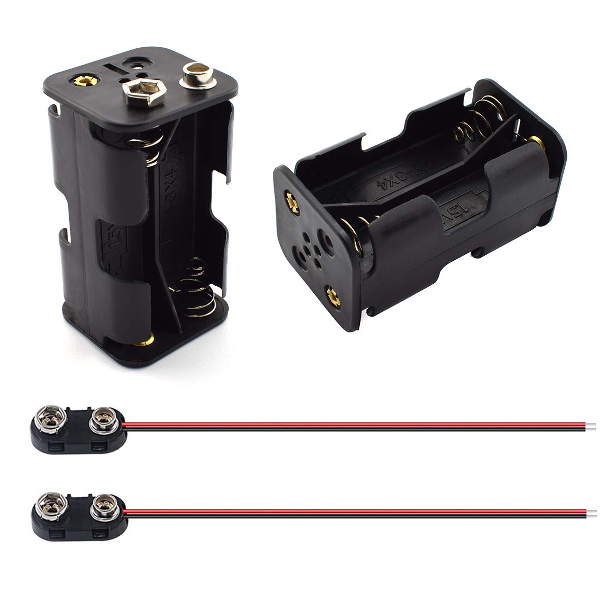Sdtc Tech 2 Set 4X 1.5V Aa Battery Holder And I Type Battery Snap Connector Kit 6 Volt Thicken Plastic Battery Case Box
