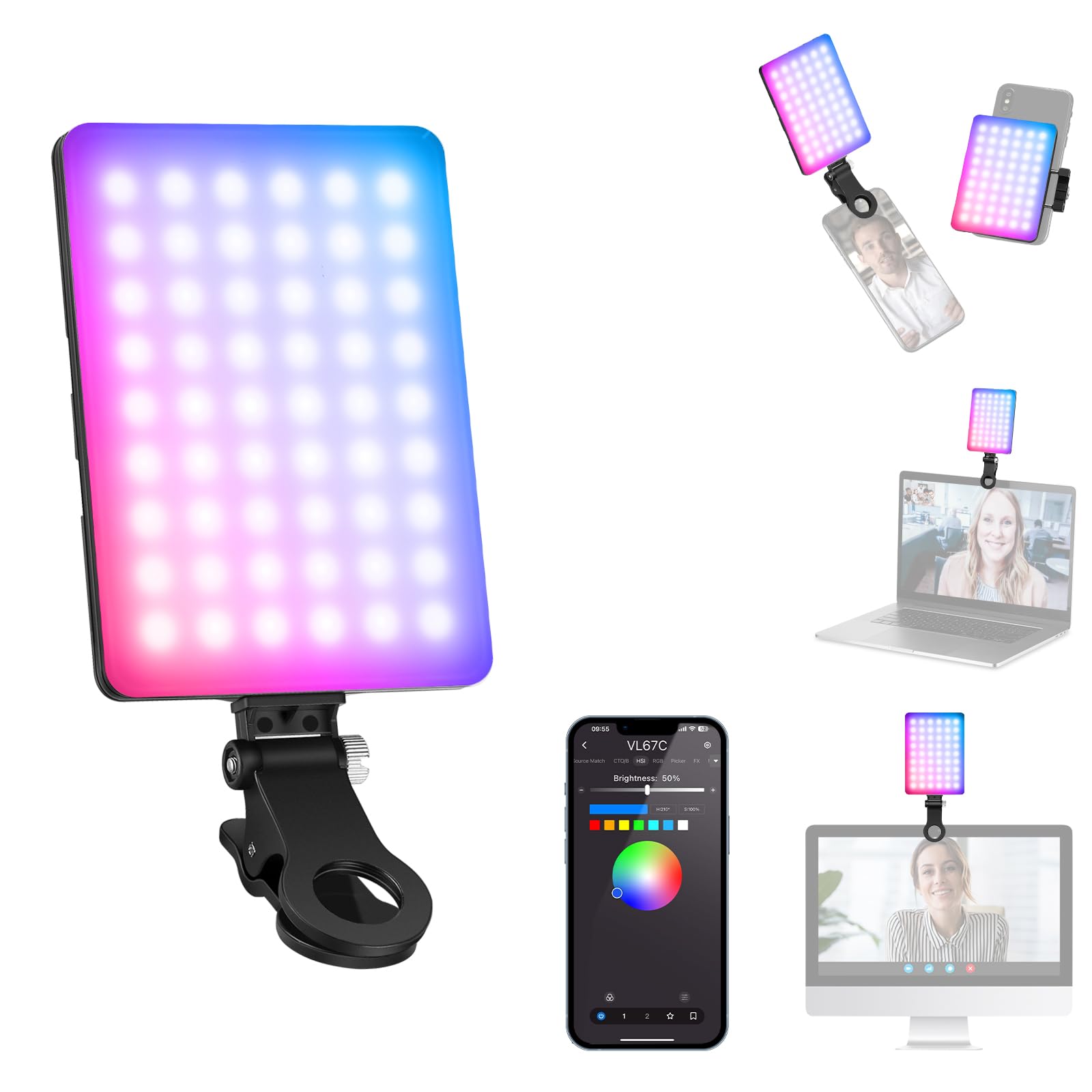 Neewer Vl67C Rgb Selfie Light With App Control, 94 Led Cri97 2000Mah Rechargeable, Cold Shoe Mount As Camera Light, Portable Fro