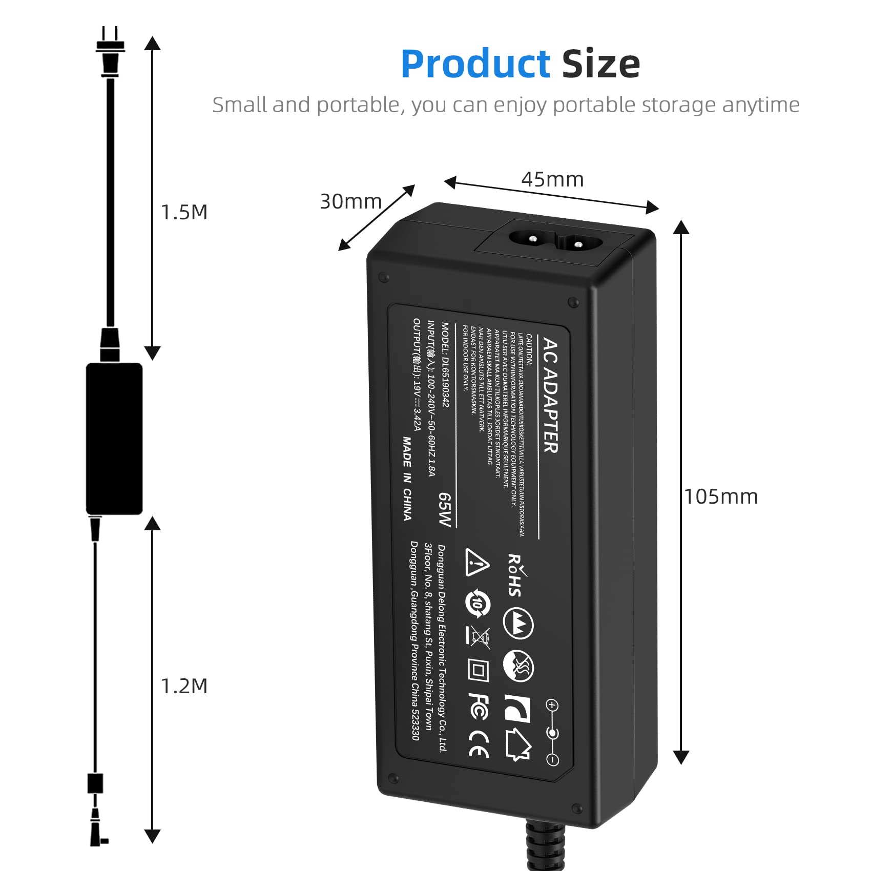 65W Ac Adapter Laptop Charger For Toshiba Satellite C55 C55D C55T C655 C675 C850 C855 C855D C875 L645 L645D L655 L655D L675 L675D L745 L755 L855 L875 L875D P745 P755 P855 P875 S855 Power Supply Cord
