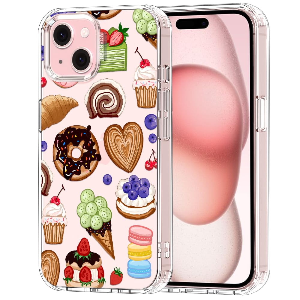 MOSNOVO for iPhone 15 Case, Shockproof Military-Grade Protection 6.6ft Drop Tested, Clear Phone Case for iPhone 15, Sweet Treats