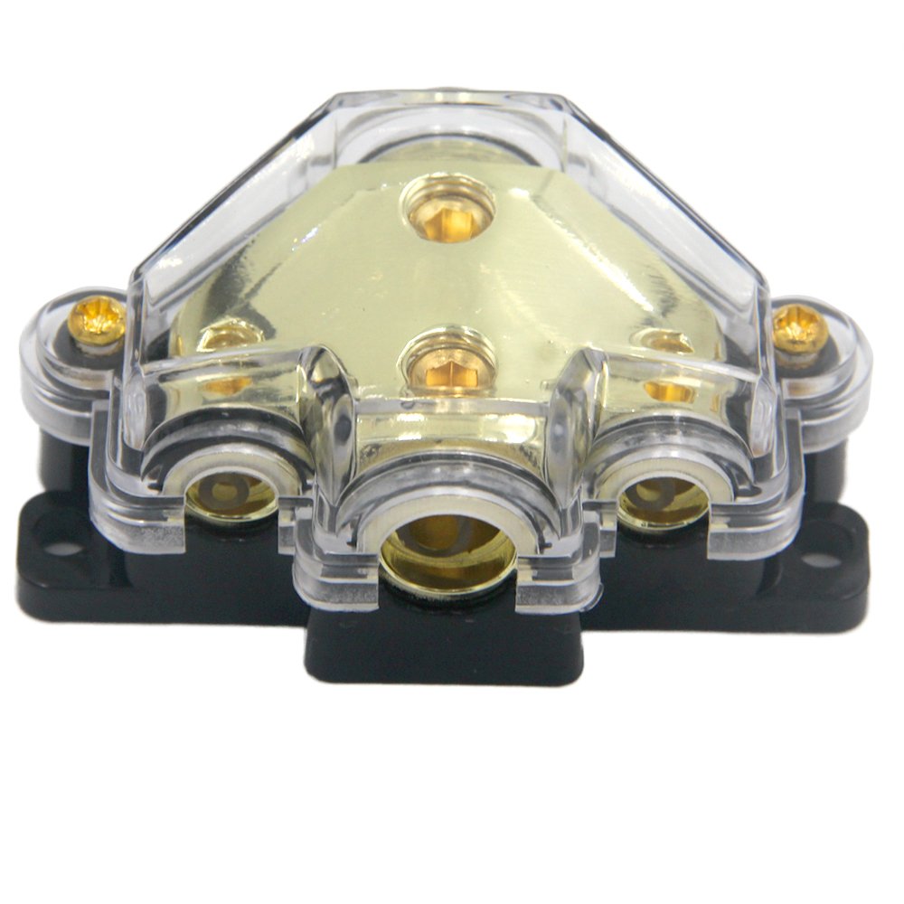 Zookoto 0Ga Power Distribution Block, Auto Car Audio Amplifier 1 In 3 Ways Fuse Holder Circuit Protector (3 Way)