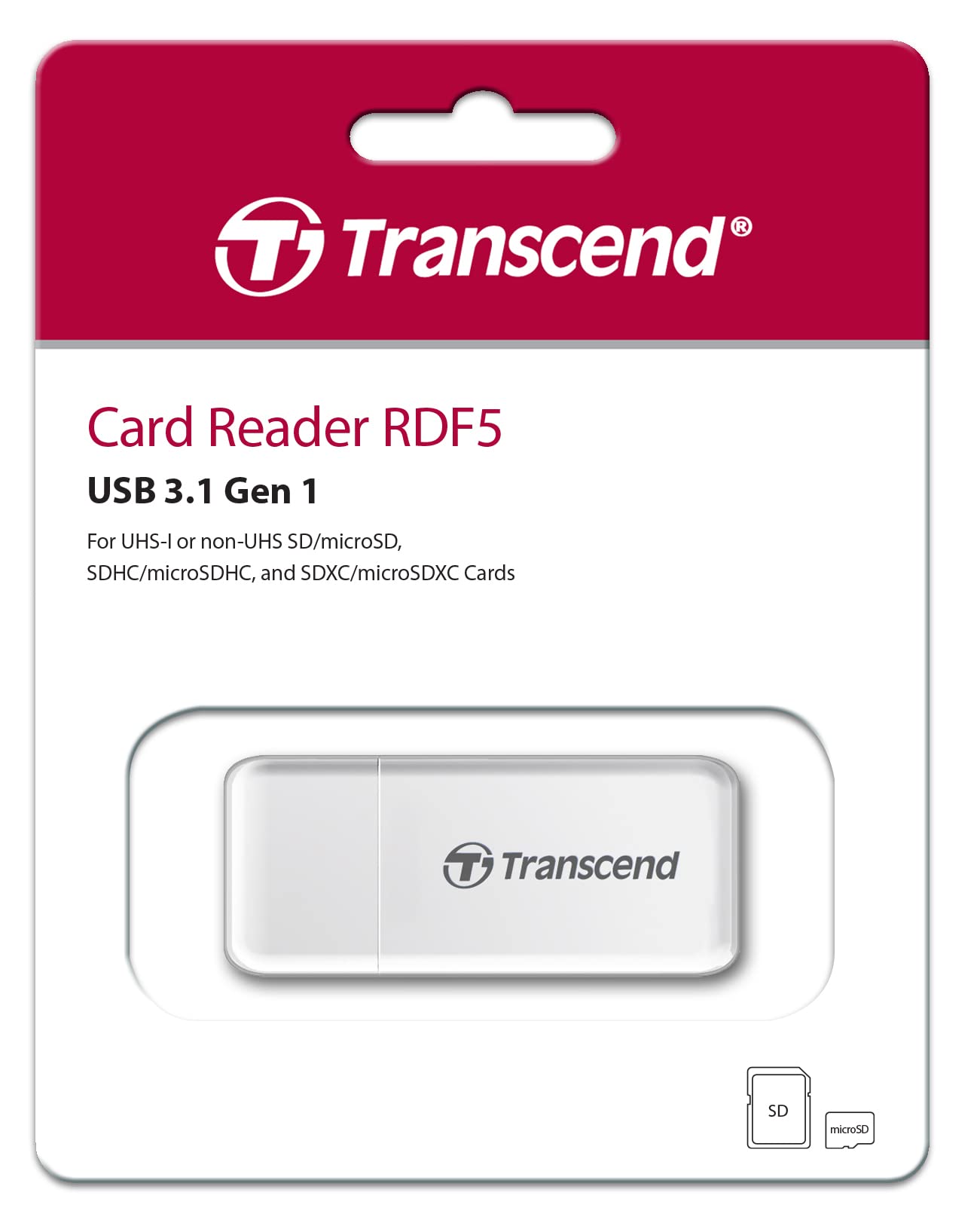 Transcend Usb 3.1 Gen1 Sdhc / Sdxc / Microsdhc / Sdxc Card Reader, Ts Rdf5W (White)