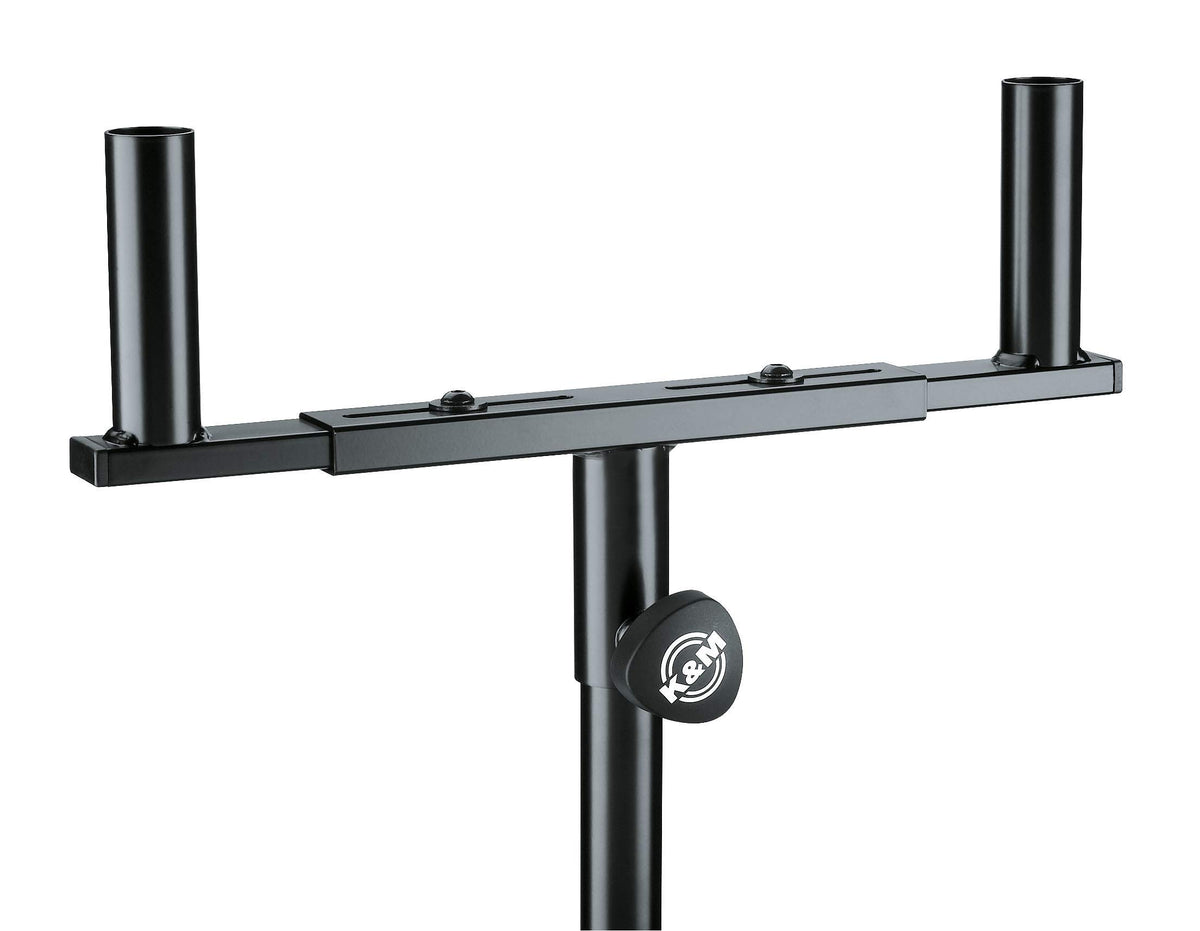 K&M Konig & Meyer 14940.000.55 Speaker Mounting Fork Stand | Adjustable Width 12�  19� | Two 55 Lbs Single Speakers On Slip On Stand | Attach To 1.38� Tube Diameter | German Made | Black