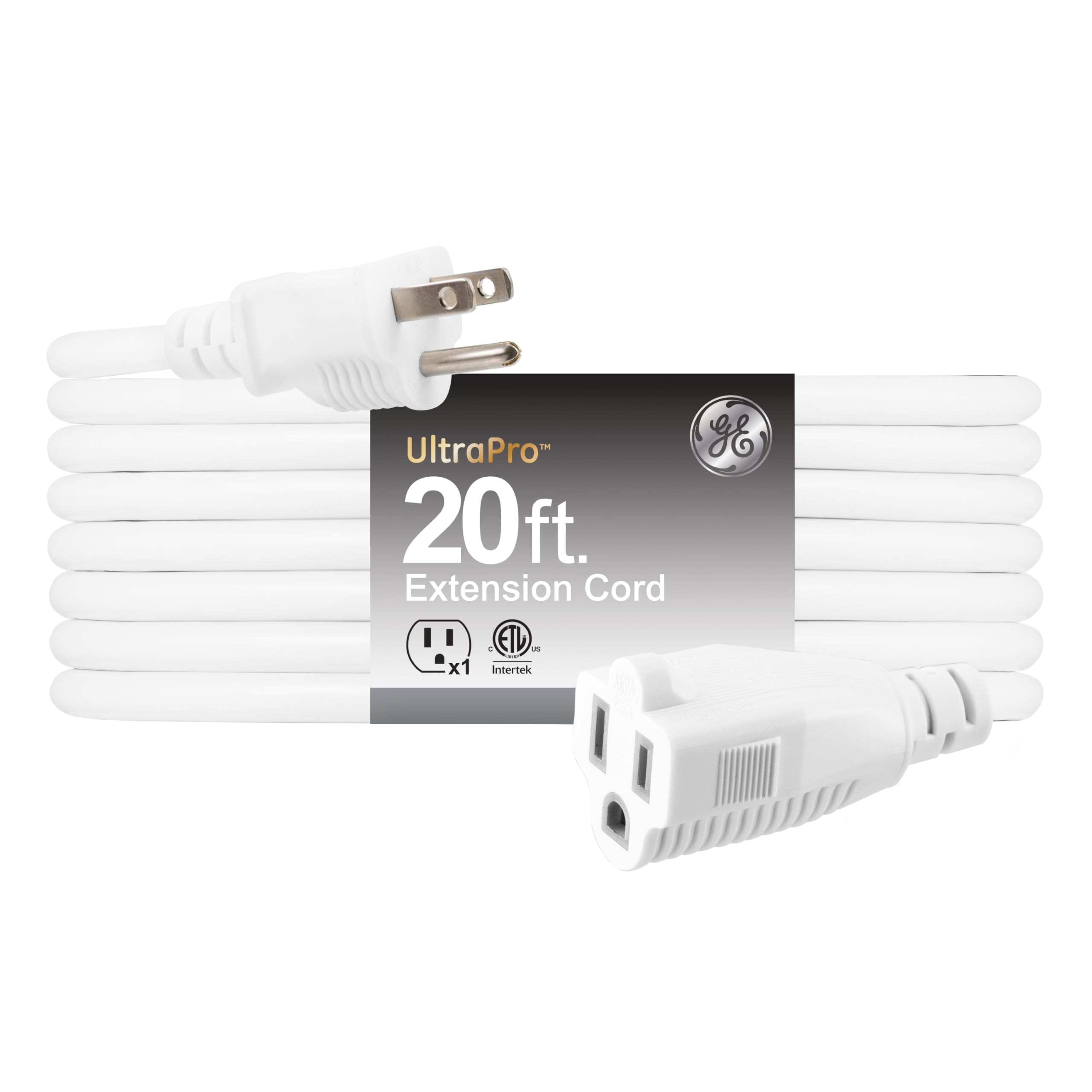Ge Heavy Duty Waterproof Extension Cord   16Awg, 13 Amp, 20 Ft, Ul Listed, White