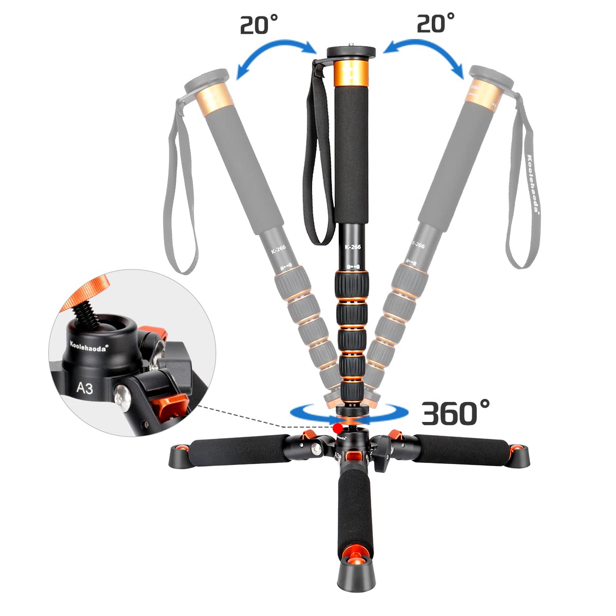 Koolehaoda Camera Aluminum Monopod With Metal Tripod Base.6 Sections 46 177Cm/18 69Inch Adjustable, Leg Diameter F28Mm,Up To 6Kg /13Lbs