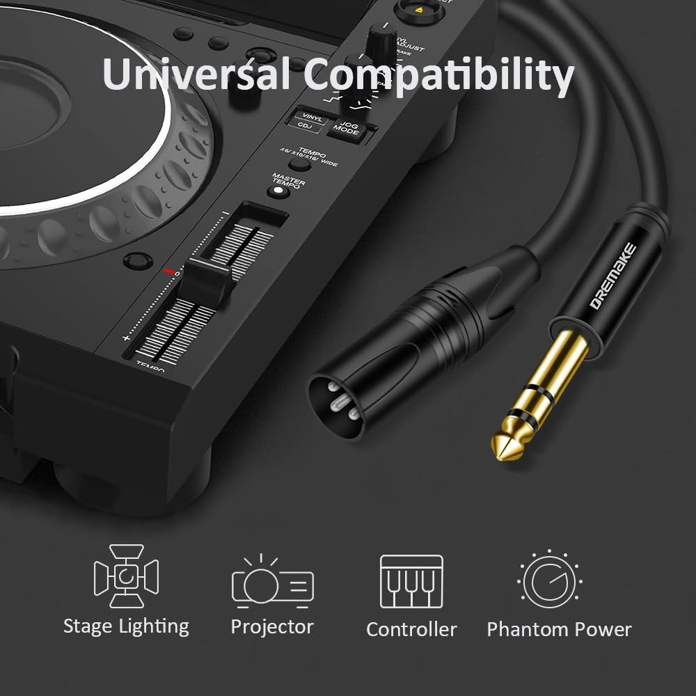 Dremake 6 Foot Trs Stereo 6.35Mm 1/4 Inch To Xlr Balanced Mic Cable Male To Male Audio Patch Cord For Speakers, Amplifier