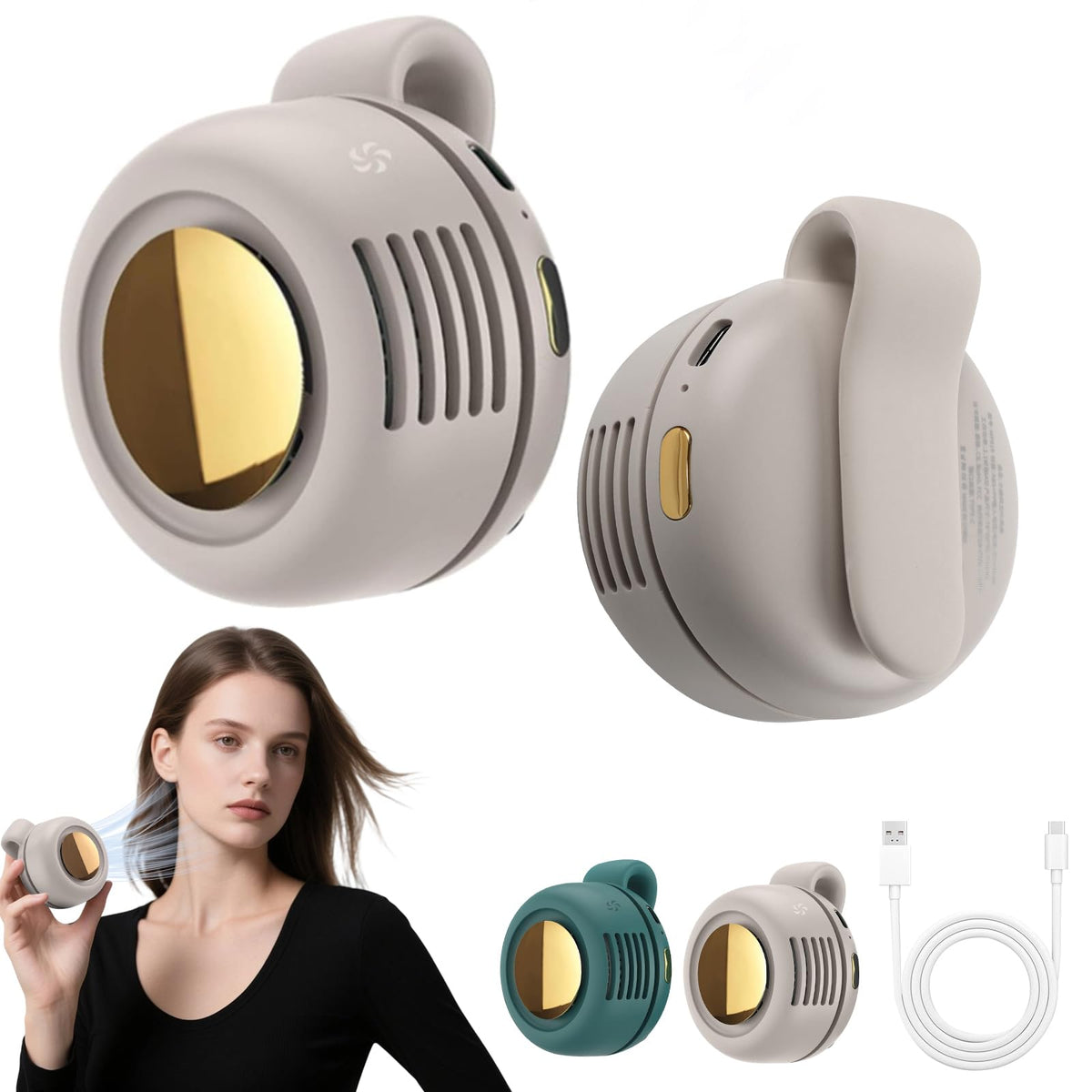Portable Silent Mini Bladeless Fan Clip On, 2025 New Adjustable 3-Speed Suspended Waist Fans, 360 Rotatable, Suitable For Outdoo