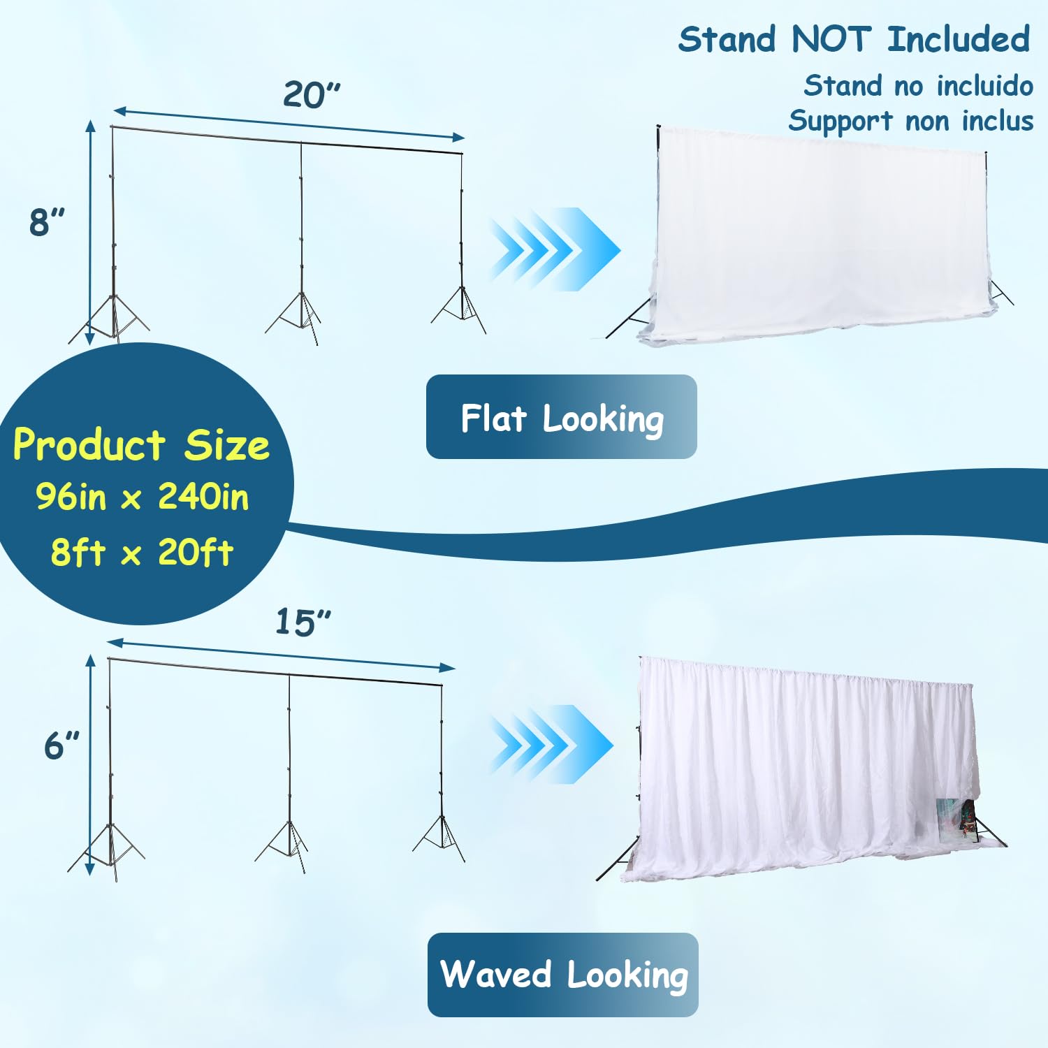 Urby Two Layers Backdrop Made With One Piece Chiffon Tulle & Polyester For Professional Extra Wide Blackout Curtains (White, 20