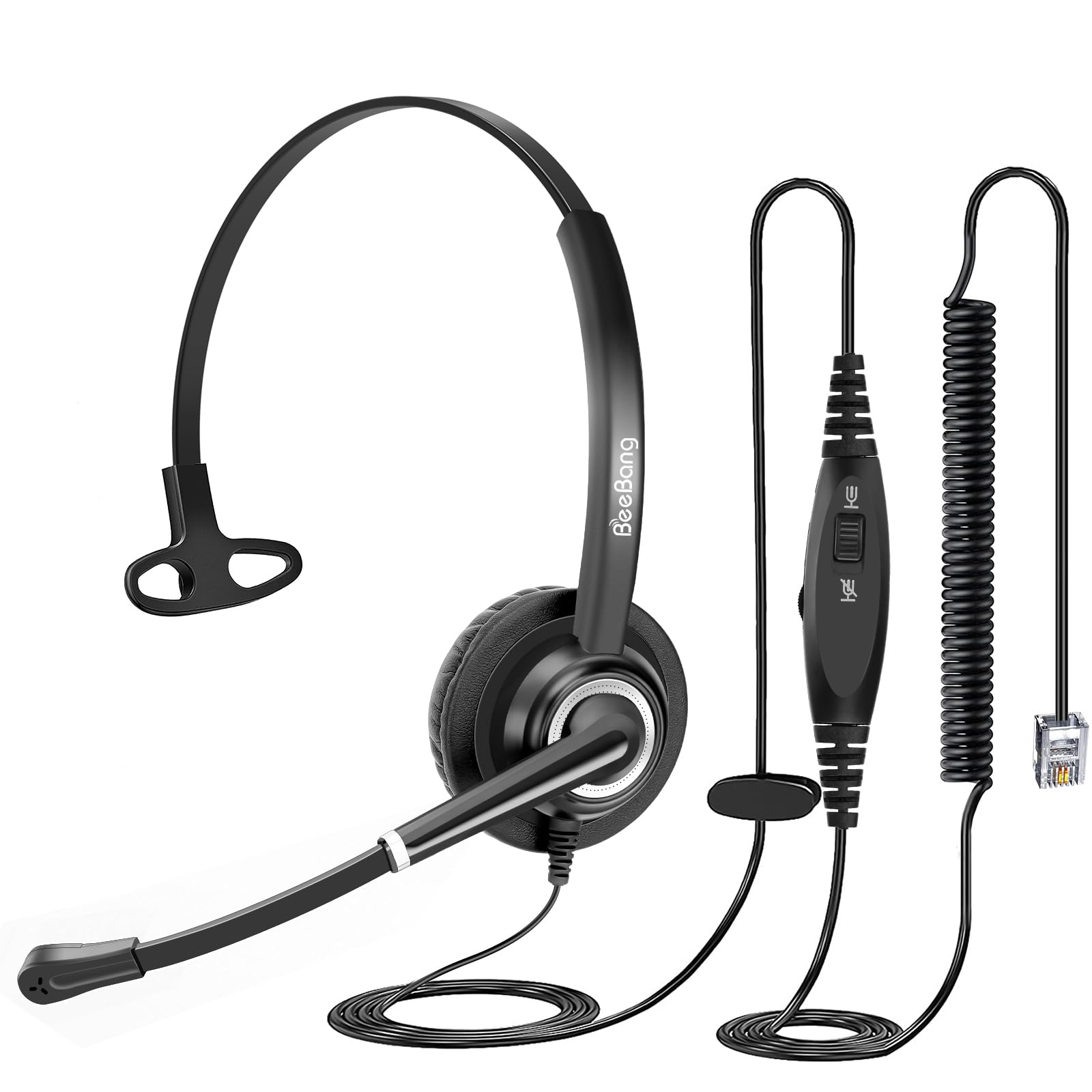 Beebang Telephone Headset With Microphone Noise Canceling For Office Landline Deskphone, With Mic Mute Volume Controller, Mono R