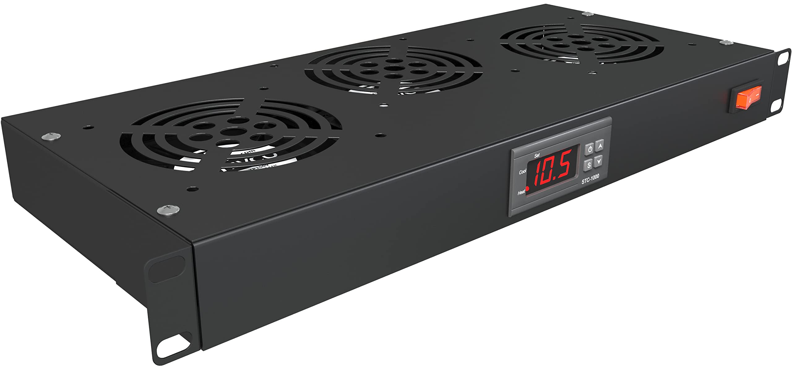 Rack Mount Fan - 3 Fan Server Cooling System - 1U 19 Rackmount Cabinet Panel Adjustable Temperature Control (Digital Heat Monito