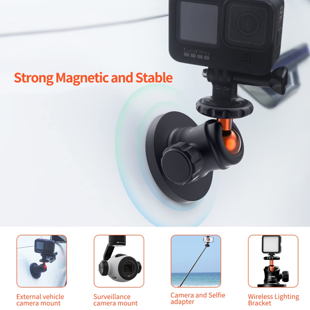 Vrig Select Magnetic Camera Mount With Mini Ball Head, Compatible With Gopro, Akaso, Insta360, Dji Osmo Action Cameras