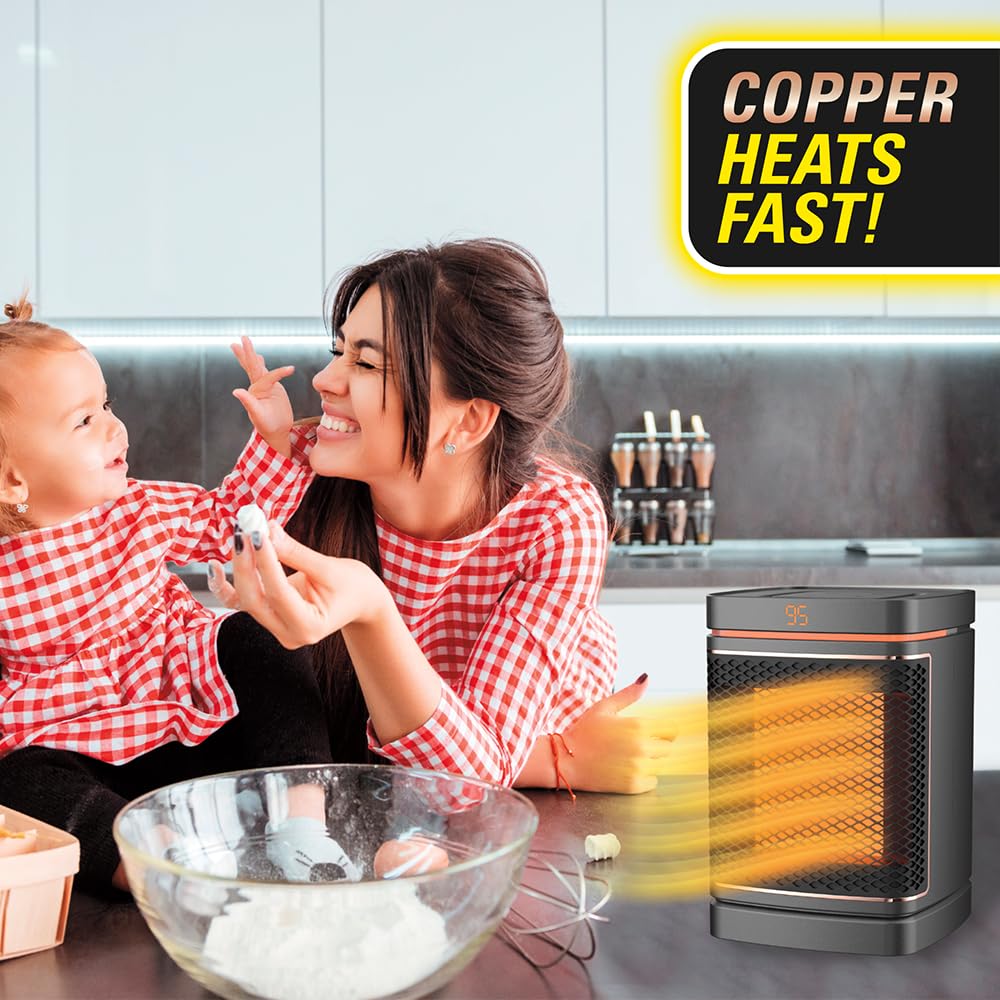 Ontel Handy Heater Copper Core Pure Warmth Ceramic Space Heater (1500 W), Adjustable Thermostat, Portable Heater For The Bedroom