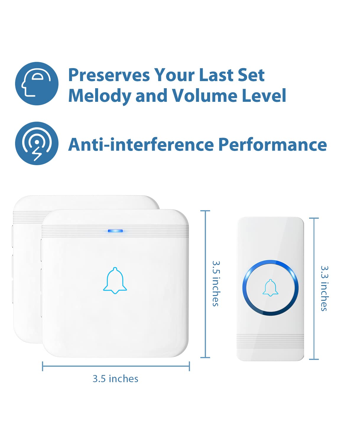 Wireless Doorbell, Avantek D 3W Waterproof Door Chime Kit Operating At Over 1300 Feet With 2 Plug In Receivers, 52 Melodies, Cd